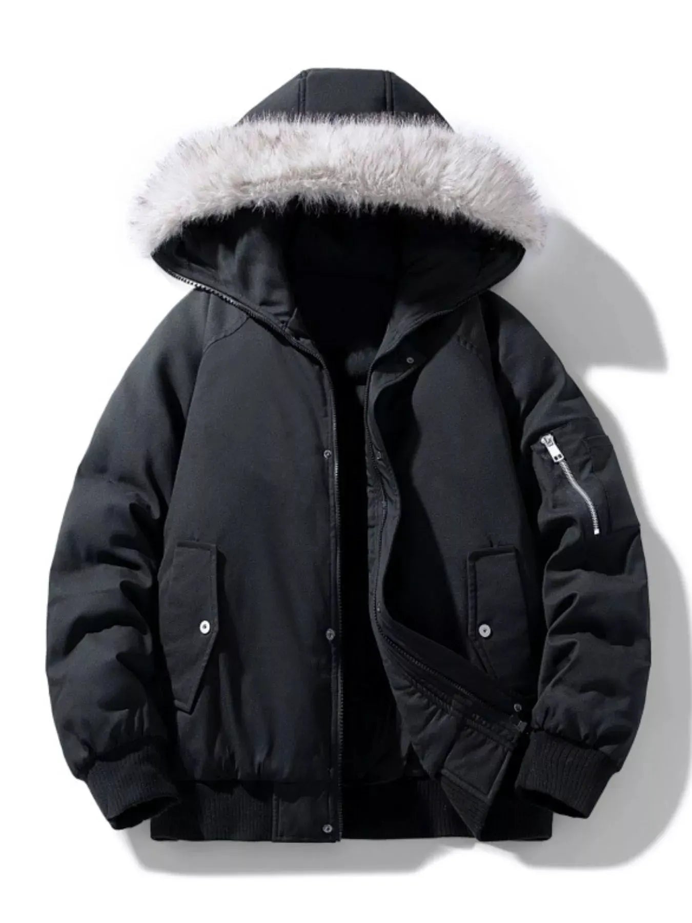 Men's Plus Size Faux Fur Hooded Padded Bomber Jacket by Partner Label