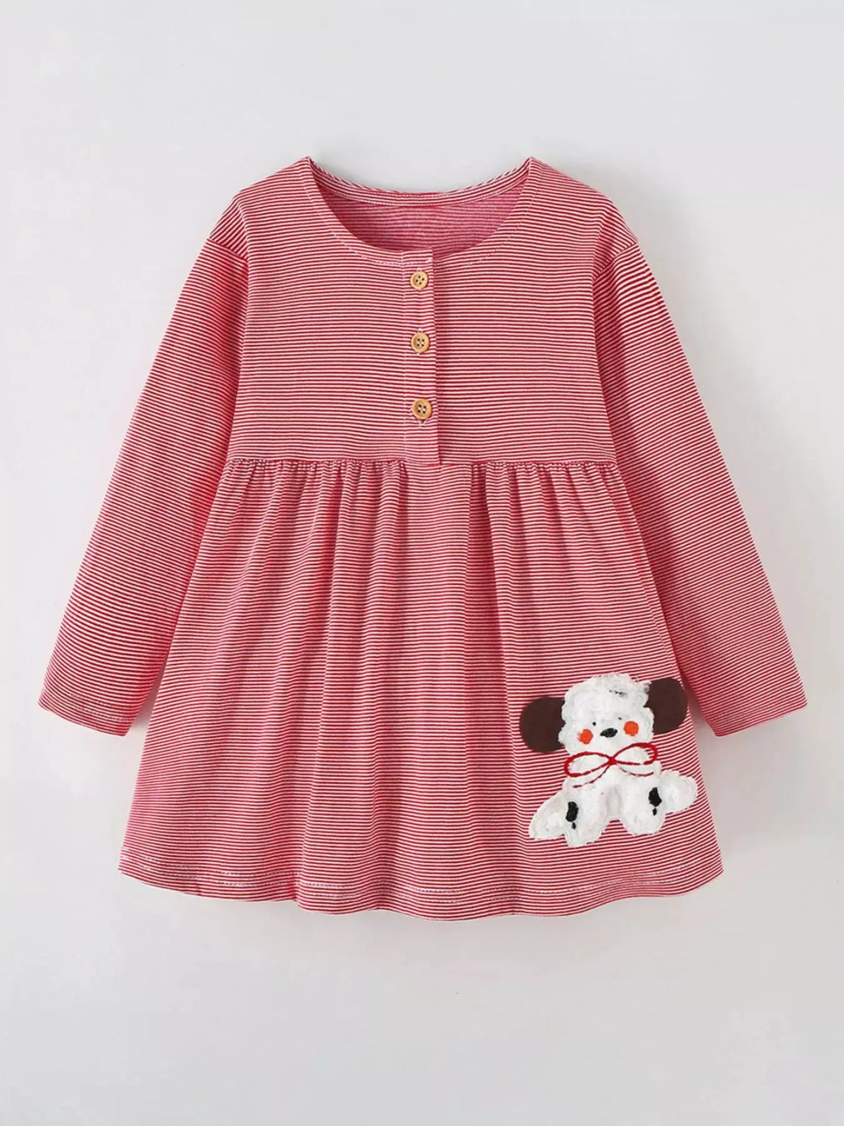 Children's Striped Long-Sleeve Casual Dress with Puppy Applique by Trendsi