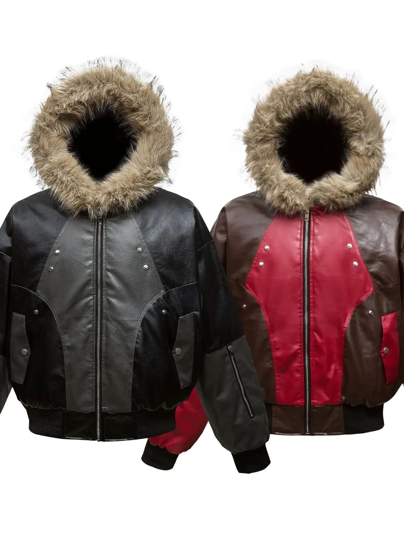 Men's Faux Fur Hooded Contrast Bomber Jacket by Partner Label