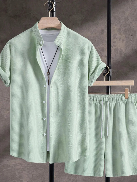 Men's Ribbed Short Sleeve Shirt and Shorts Set by Trendsi