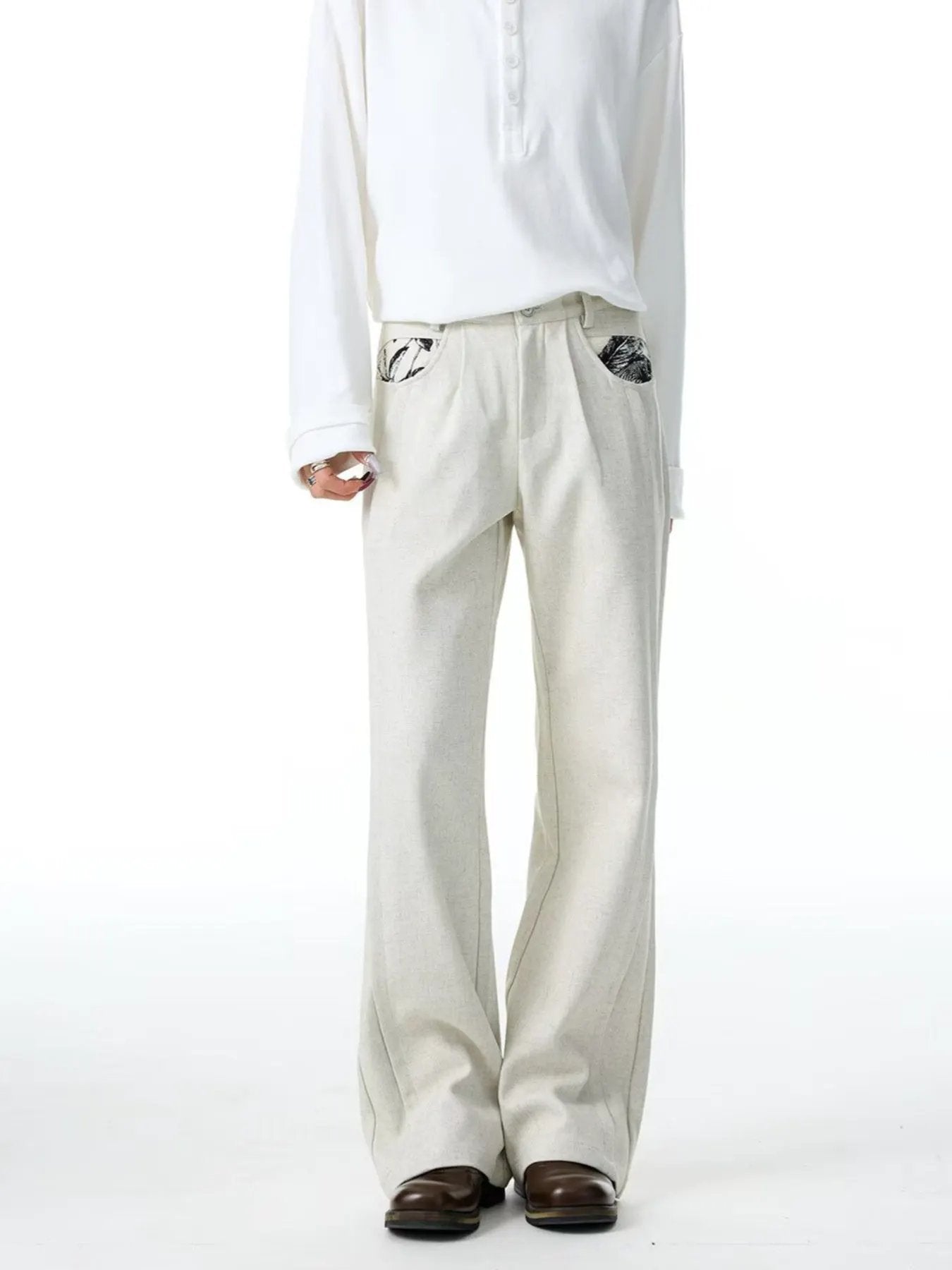 Men's Plus Size Wide Leg Pants with Patterned Pockets by Partner Label