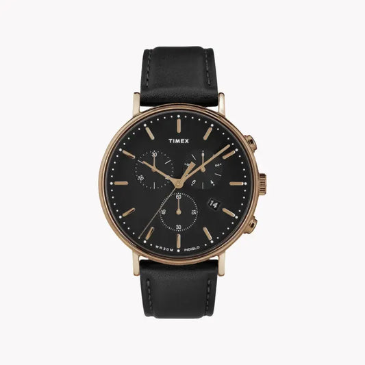 Timex Men's Black Leather Watch, Rose Gold Case | Tw2t11600 by TIMEX