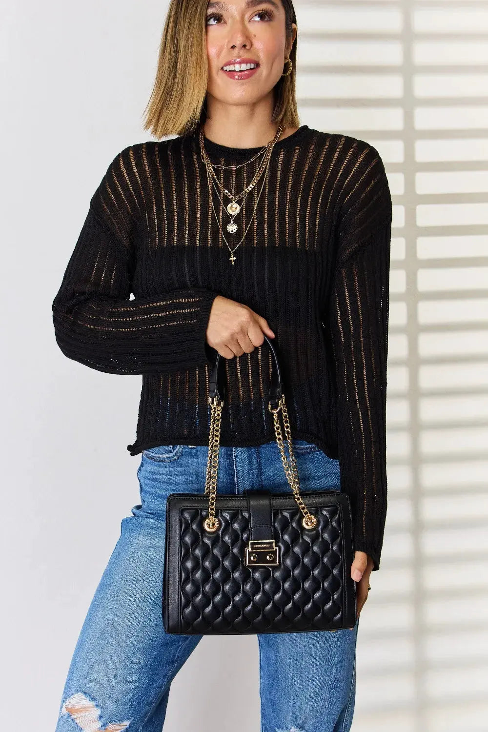 David Jones Quilted PU Leather Handbag by Partner Label