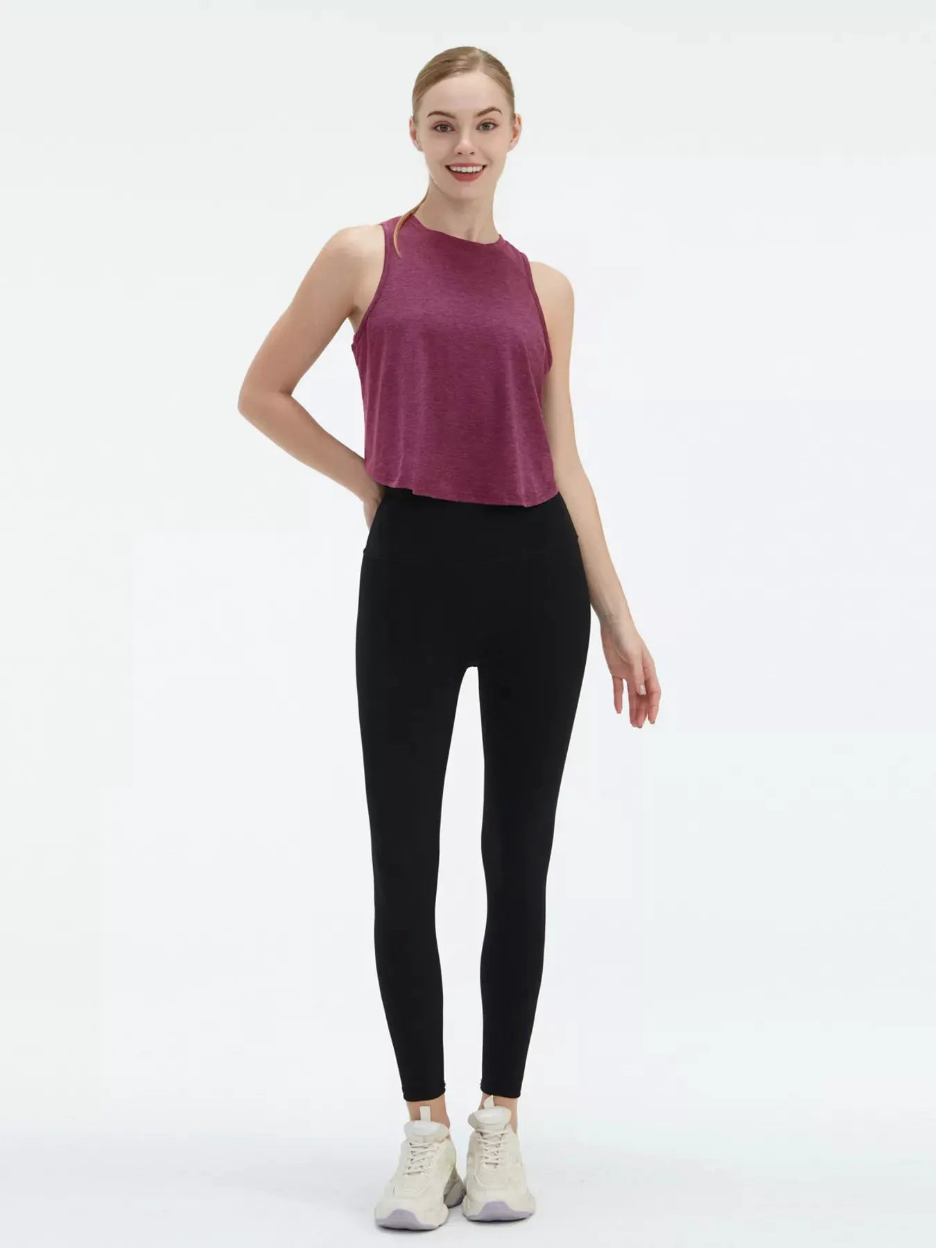Cutout Back Round Neck Active Tank by Trendsi