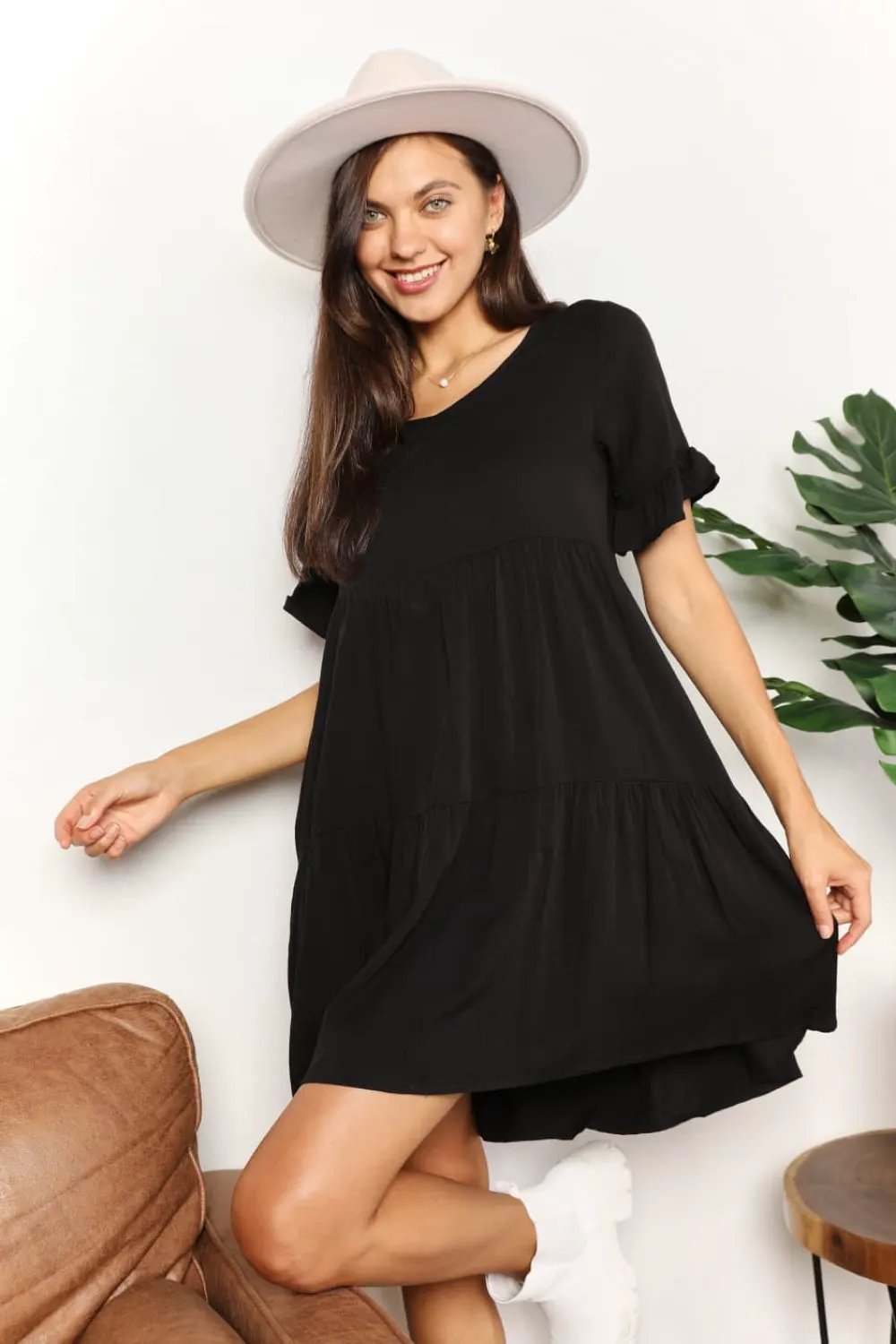 Mandy V-Neck Flounce Sleeve Tiered Dress by Partner Label