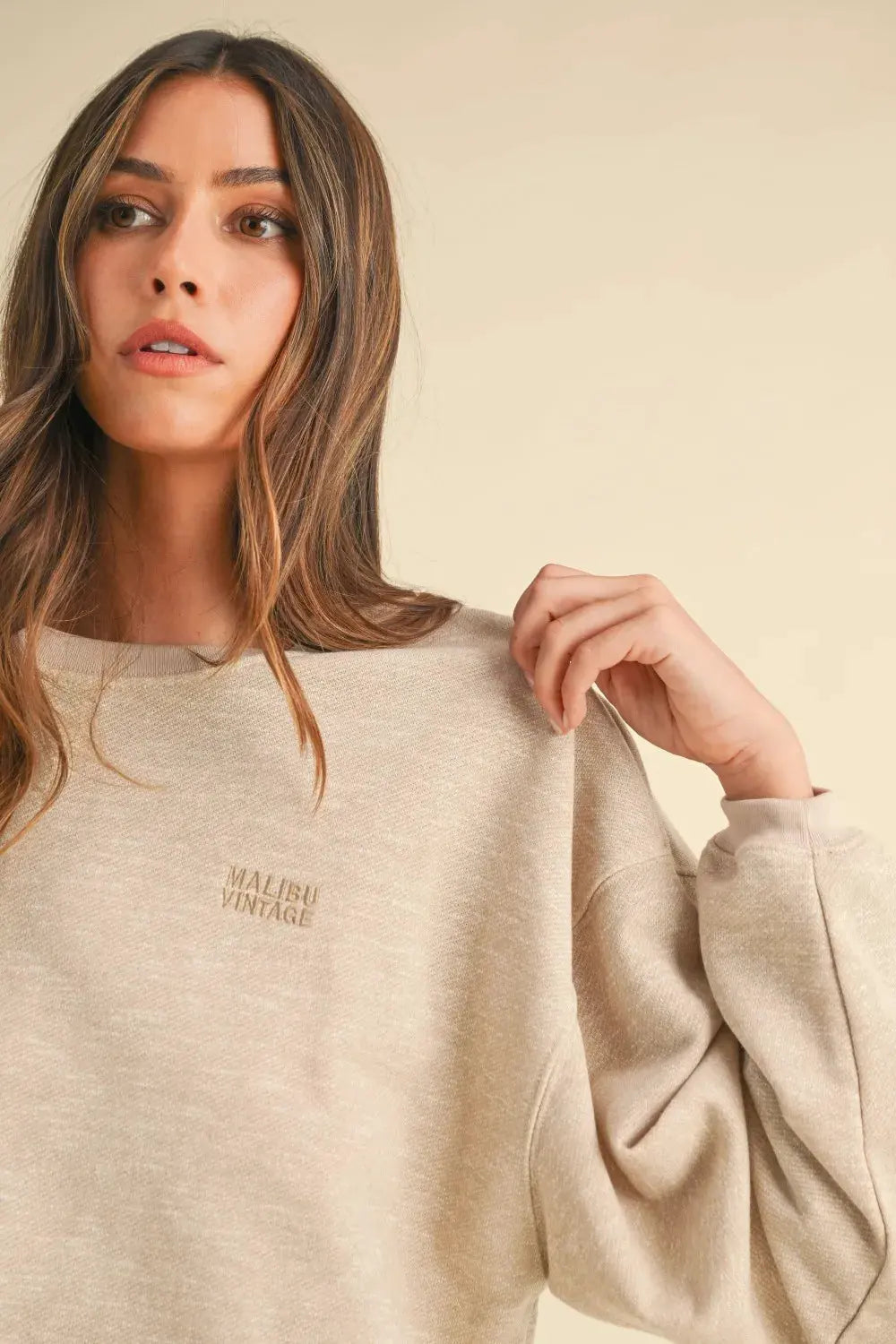 Mable Round Neck Letter Embroidery Crop Sweatshirt by MABLE