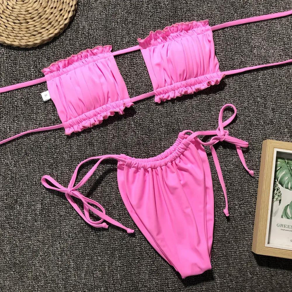 Frill Trim Ruched Bikini Set by Partner Label