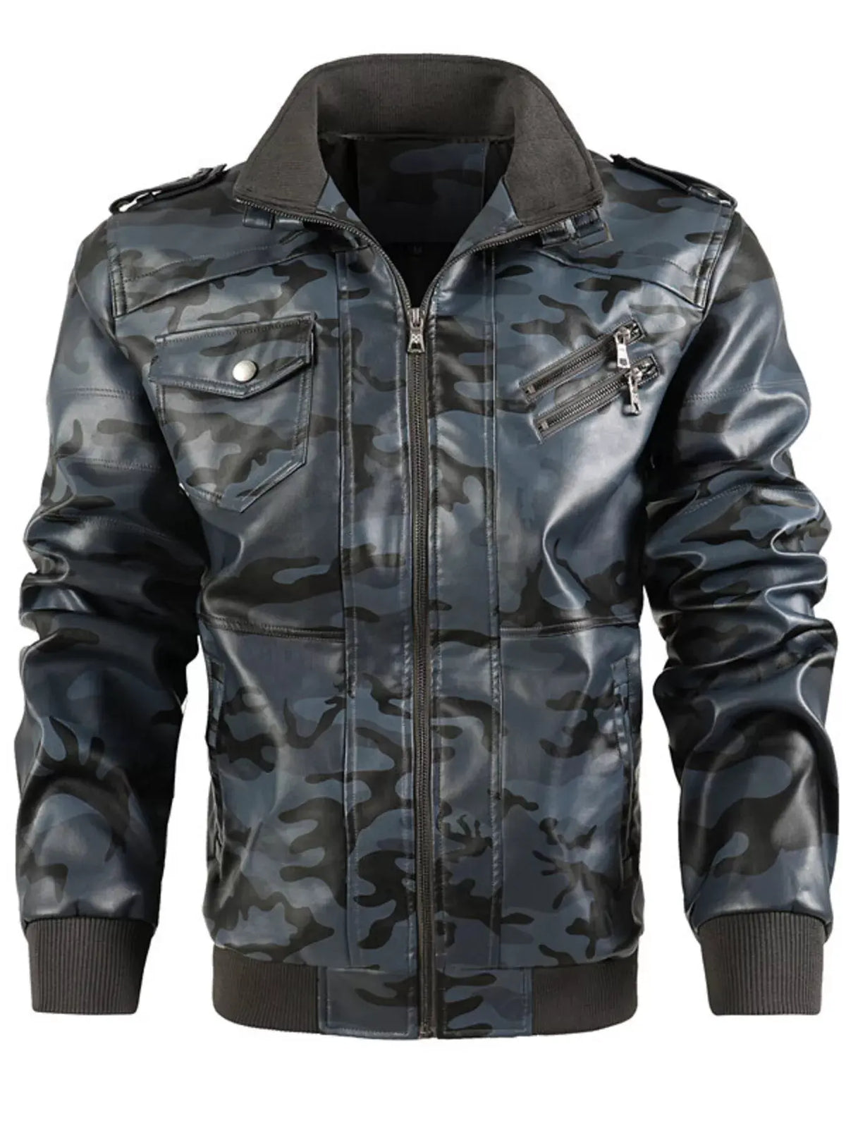 Men's Full Size Zip Up Camouflage Faux Leather Jacket Plus Size by Partner Label