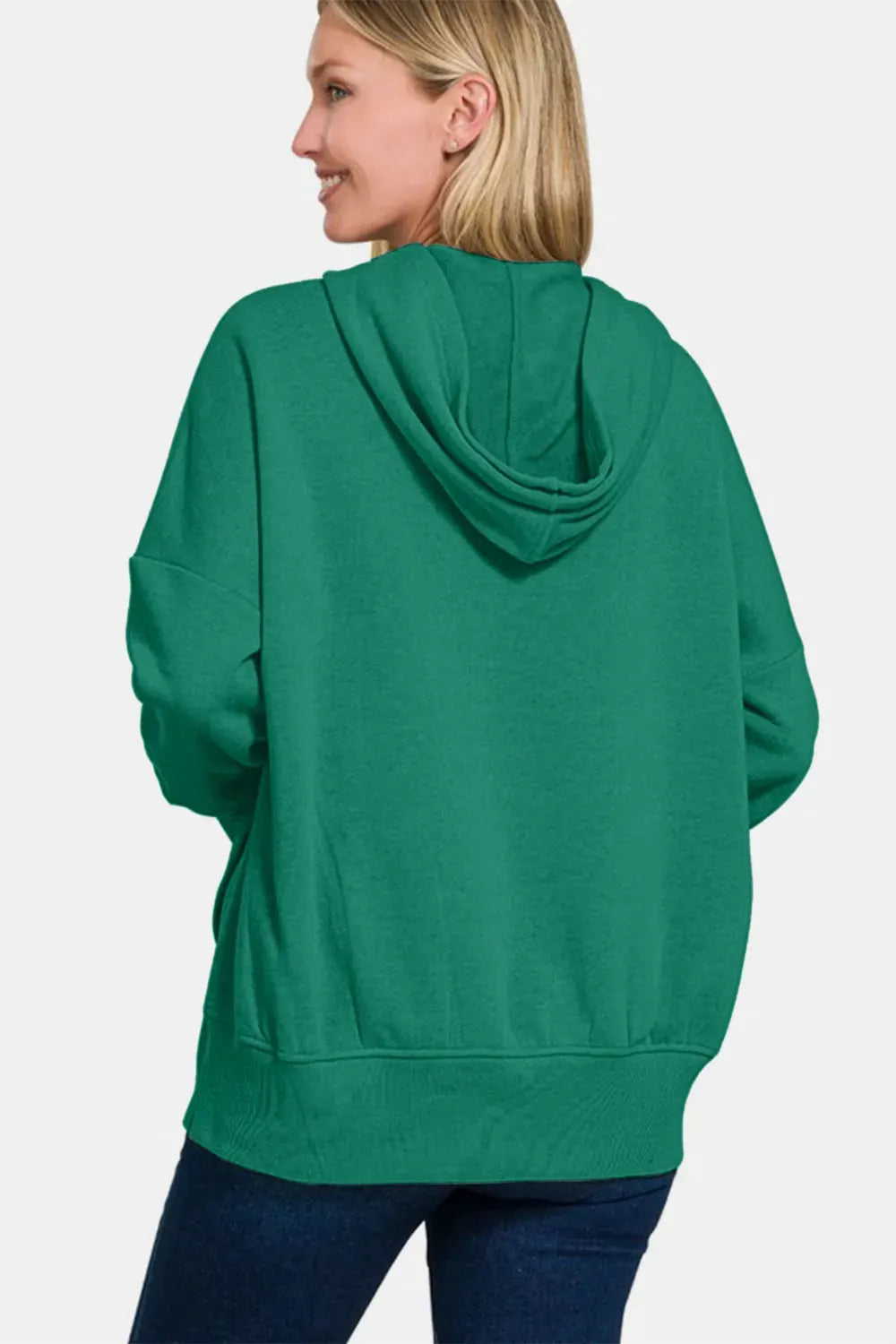 Zenana Half Snap Long Sleeve Hoodie with Kangaroo Pocket by Zenana