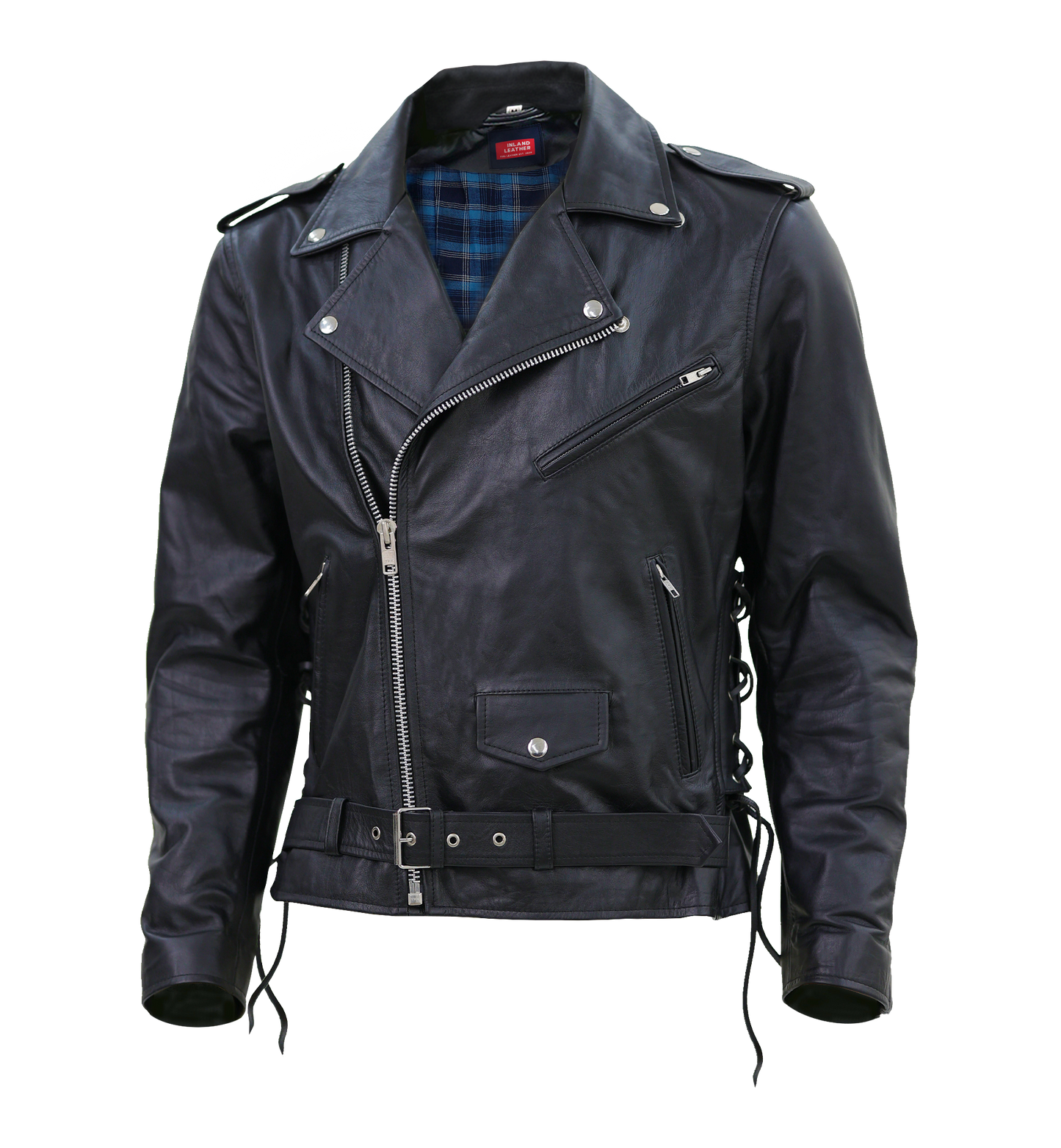 Kaan Zipper Leather Biker Jacket for Men's Black by Inland Leather Co