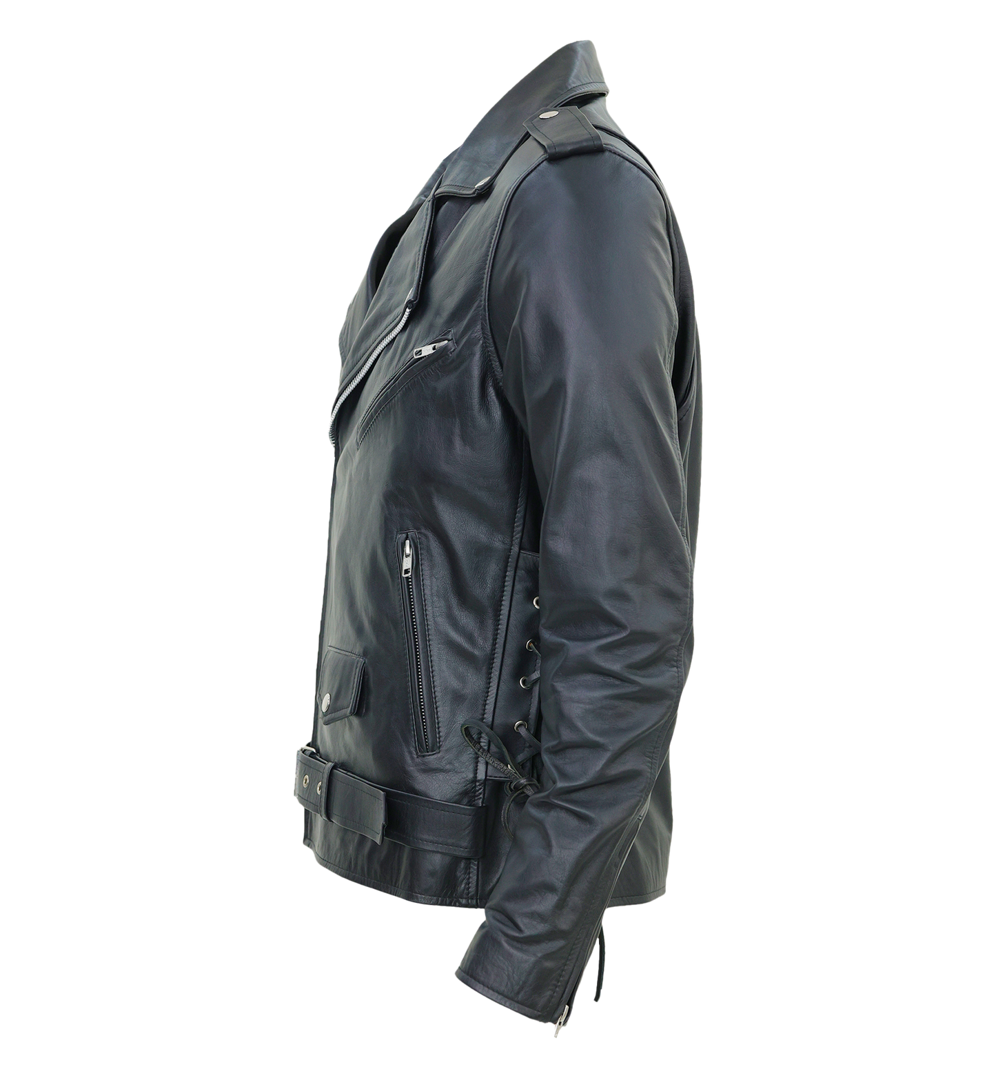 Kaan Zipper Leather Biker Jacket for Men's Black by Inland Leather Co
