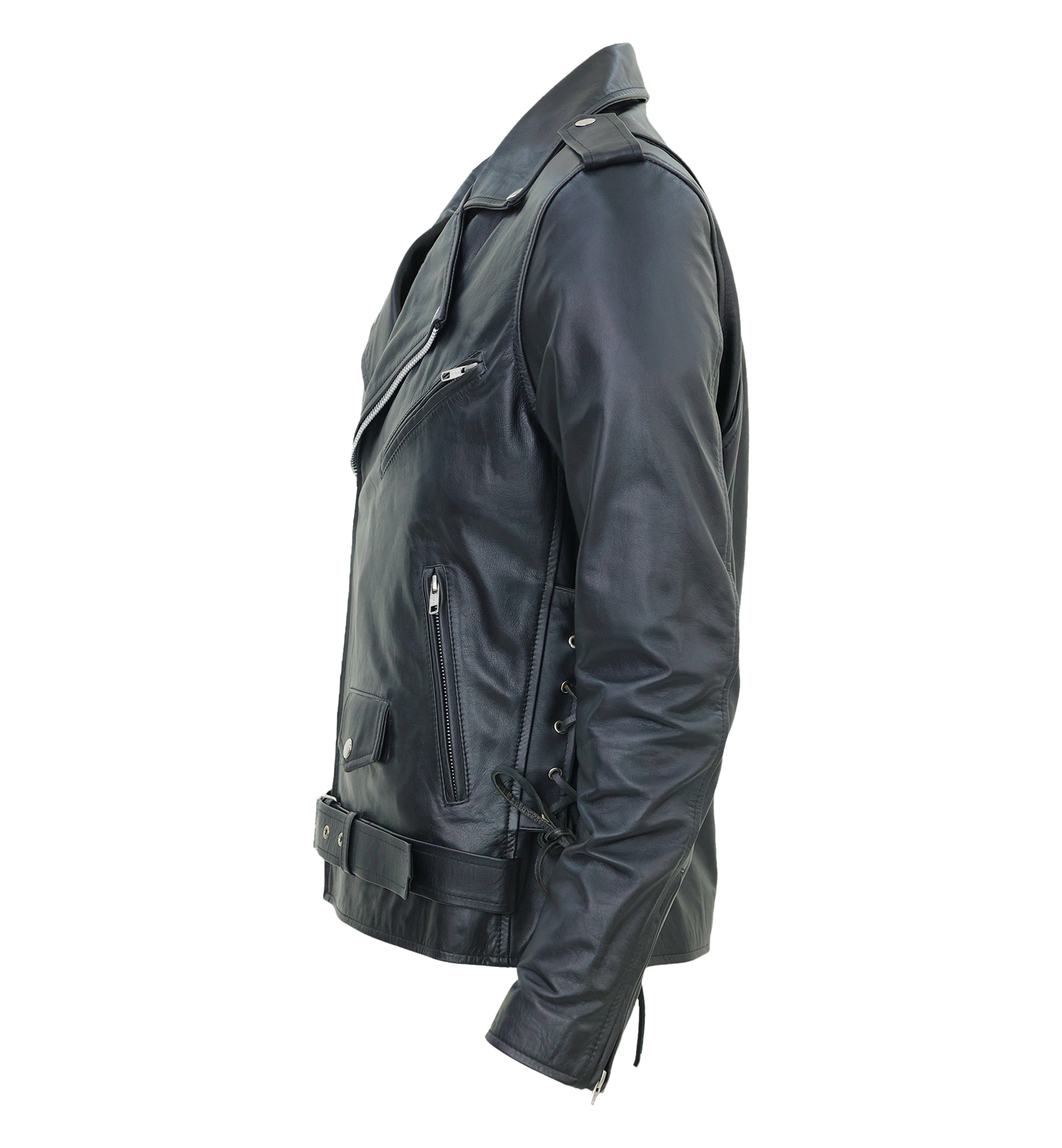 Kaan Zipper Leather Biker Jacket for Men's Black by Inland Leather Co