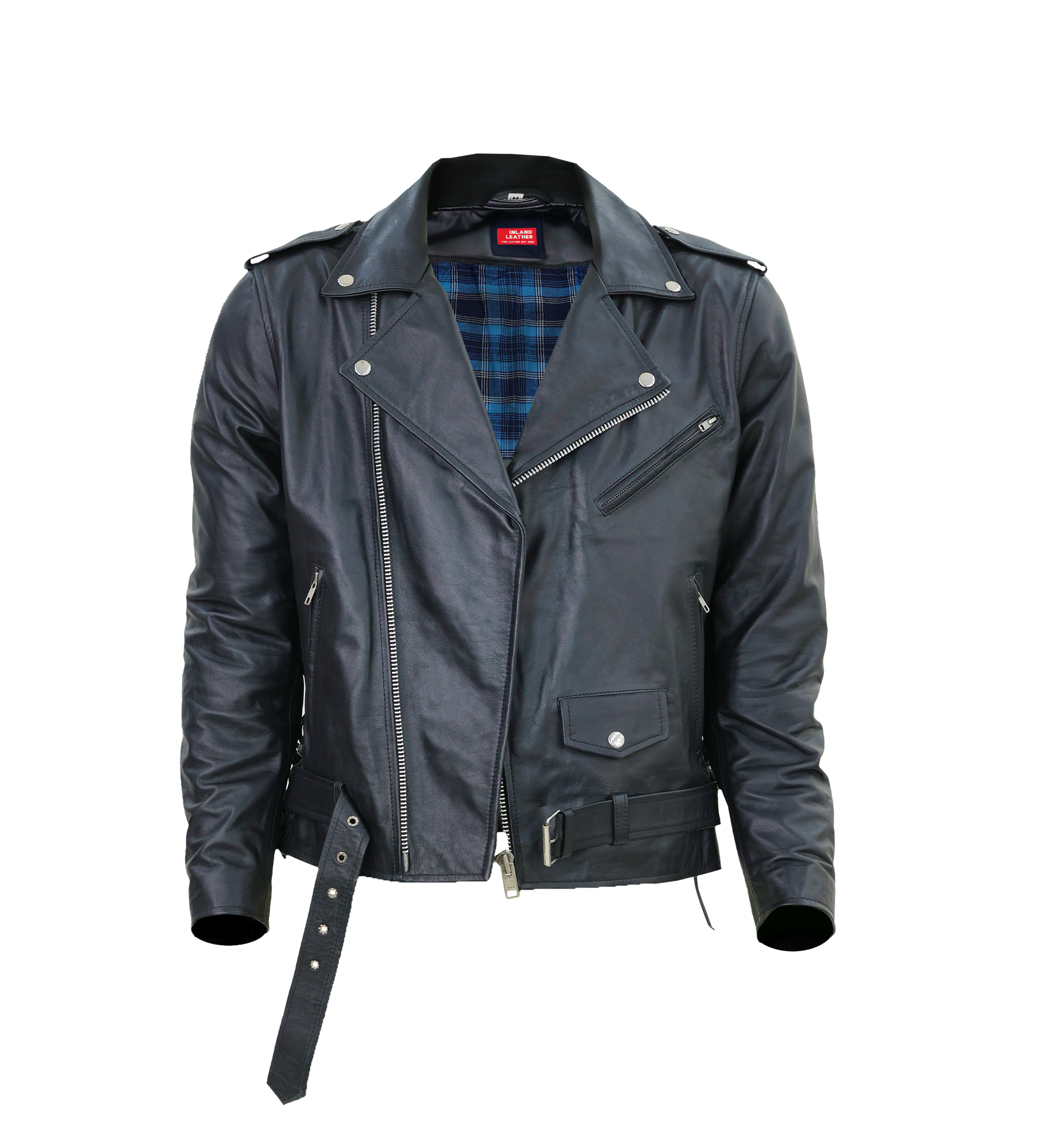 Kaan Zipper Leather Biker Jacket for Men's Black by Inland Leather Co