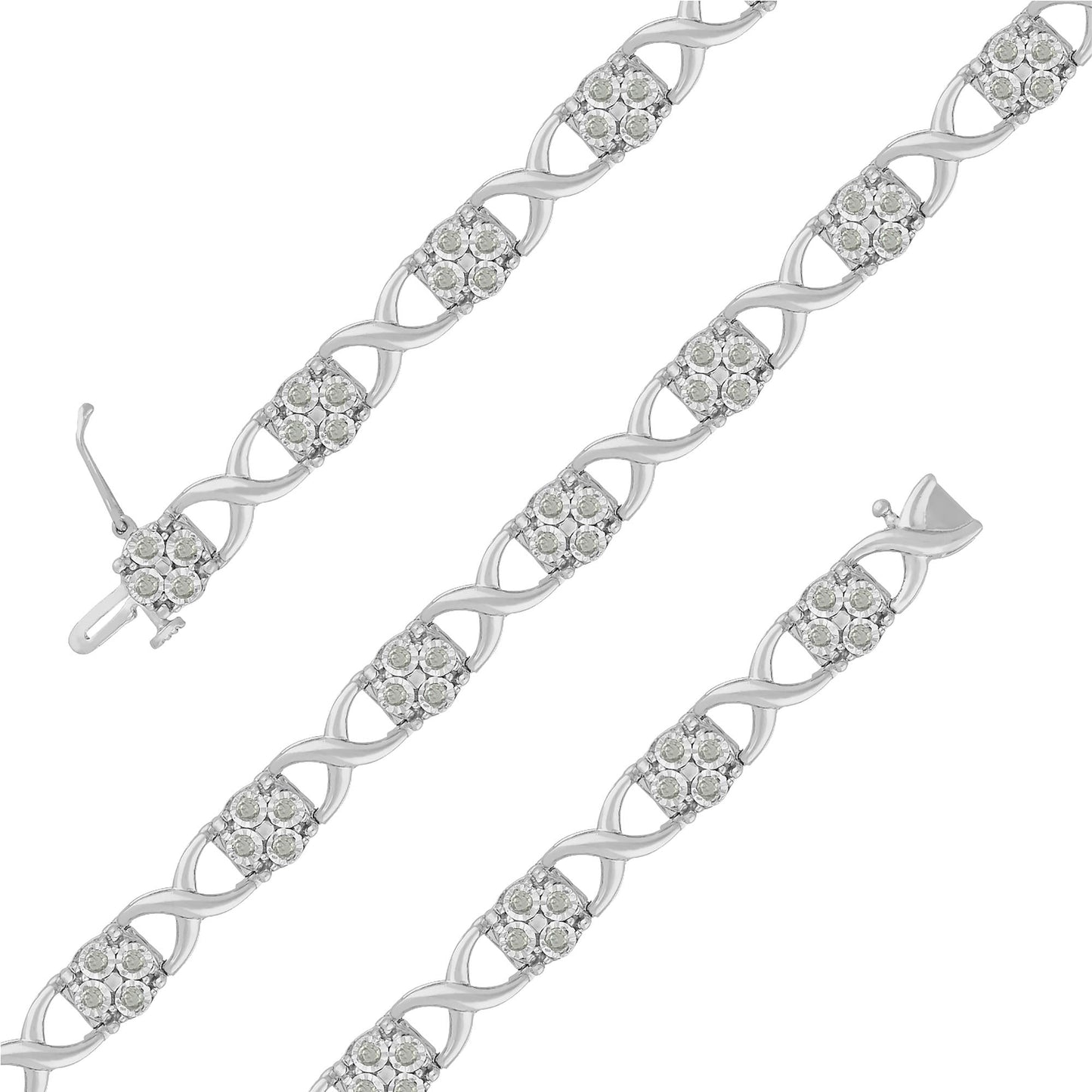 Sterling Silver Rose Cut Diamond Love Locks Link Bracelet 1.00cttw
