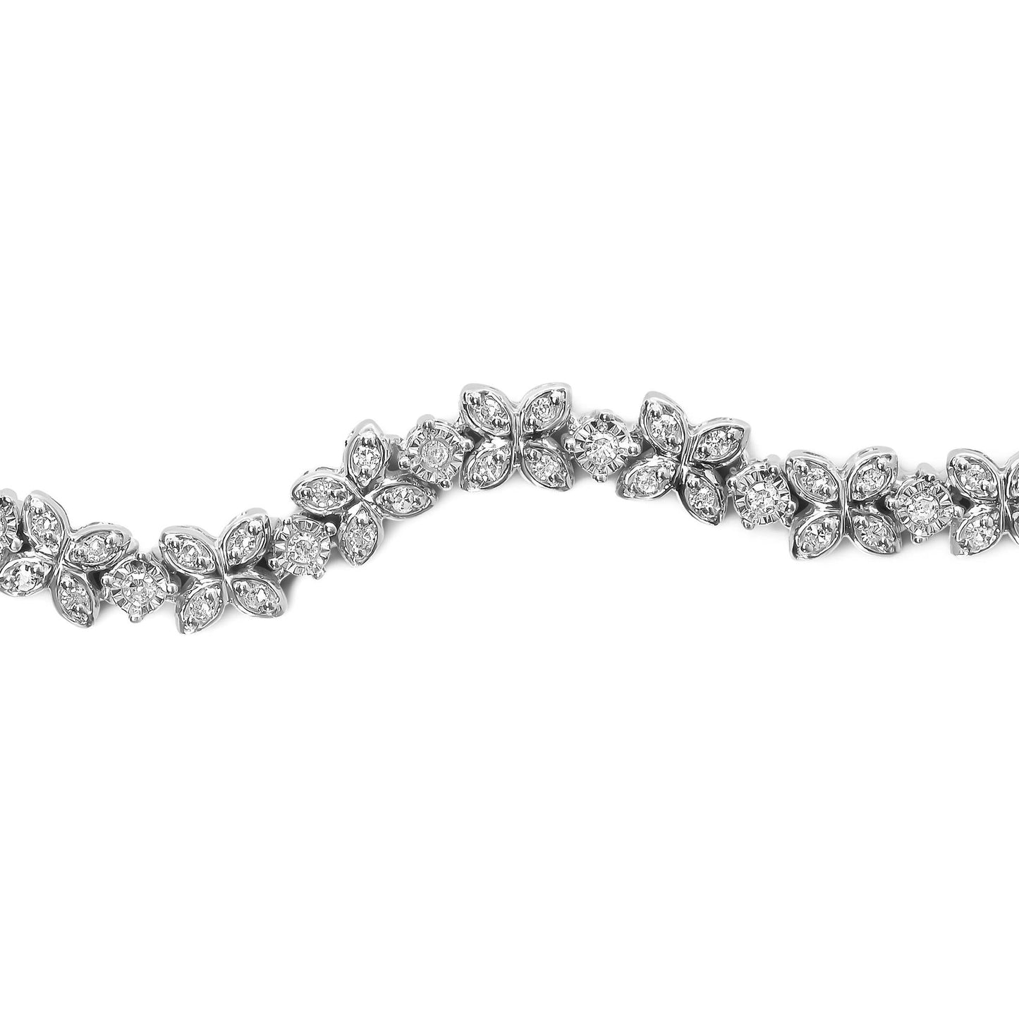 .925 Sterling Silver 1/4 Cttw Diamond Marquise Shaped Link 4"-10" Adjustable Bolo Bracelet (I-J Color, I1-I2 Clarity)-2