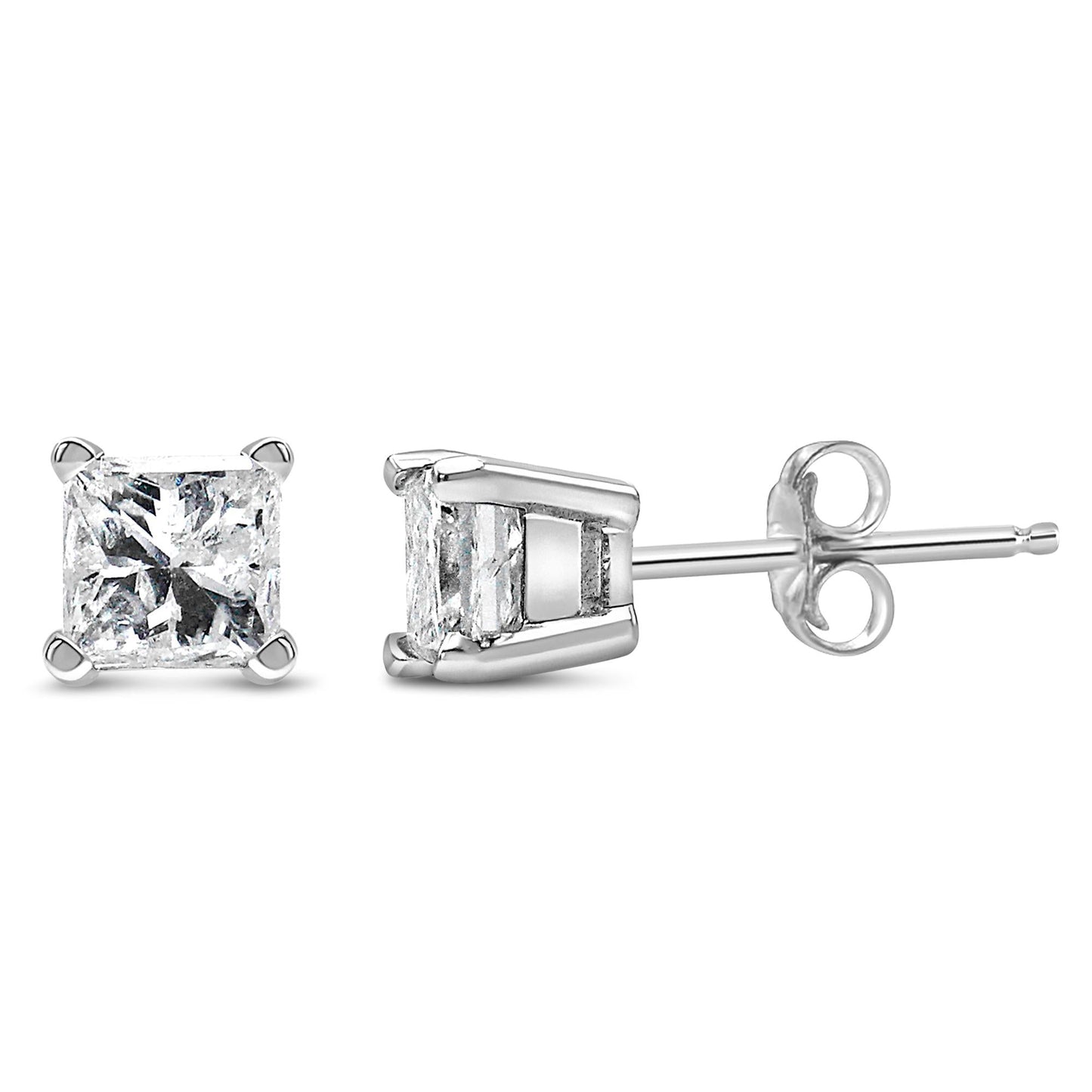 14K White Gold Princess Cut Lab-Grown Diamond Solitaire Stud Earrings (F-G Color, VS2-SI1 Clarity)-3