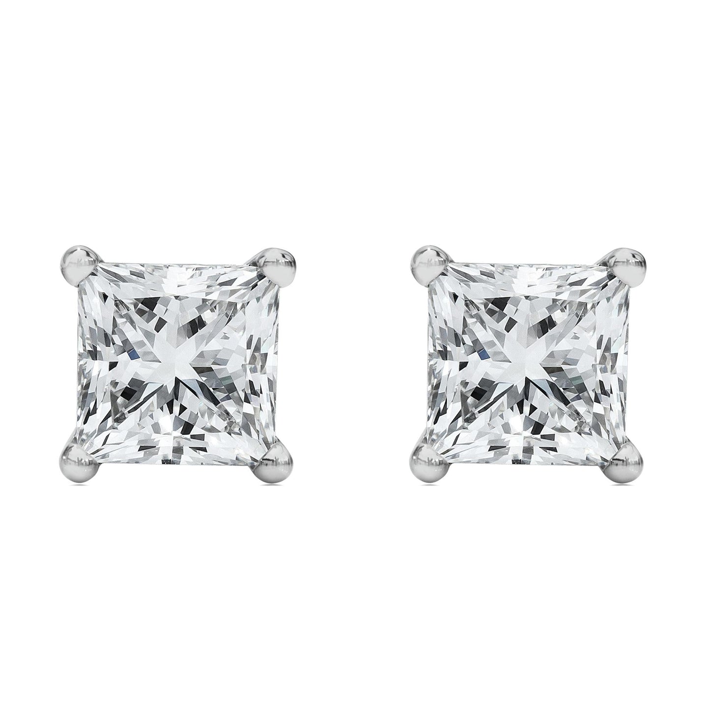 14K White Gold Princess Cut Lab-Grown Diamond Solitaire Stud Earrings (F-G Color, VS2-SI1 Clarity)-4