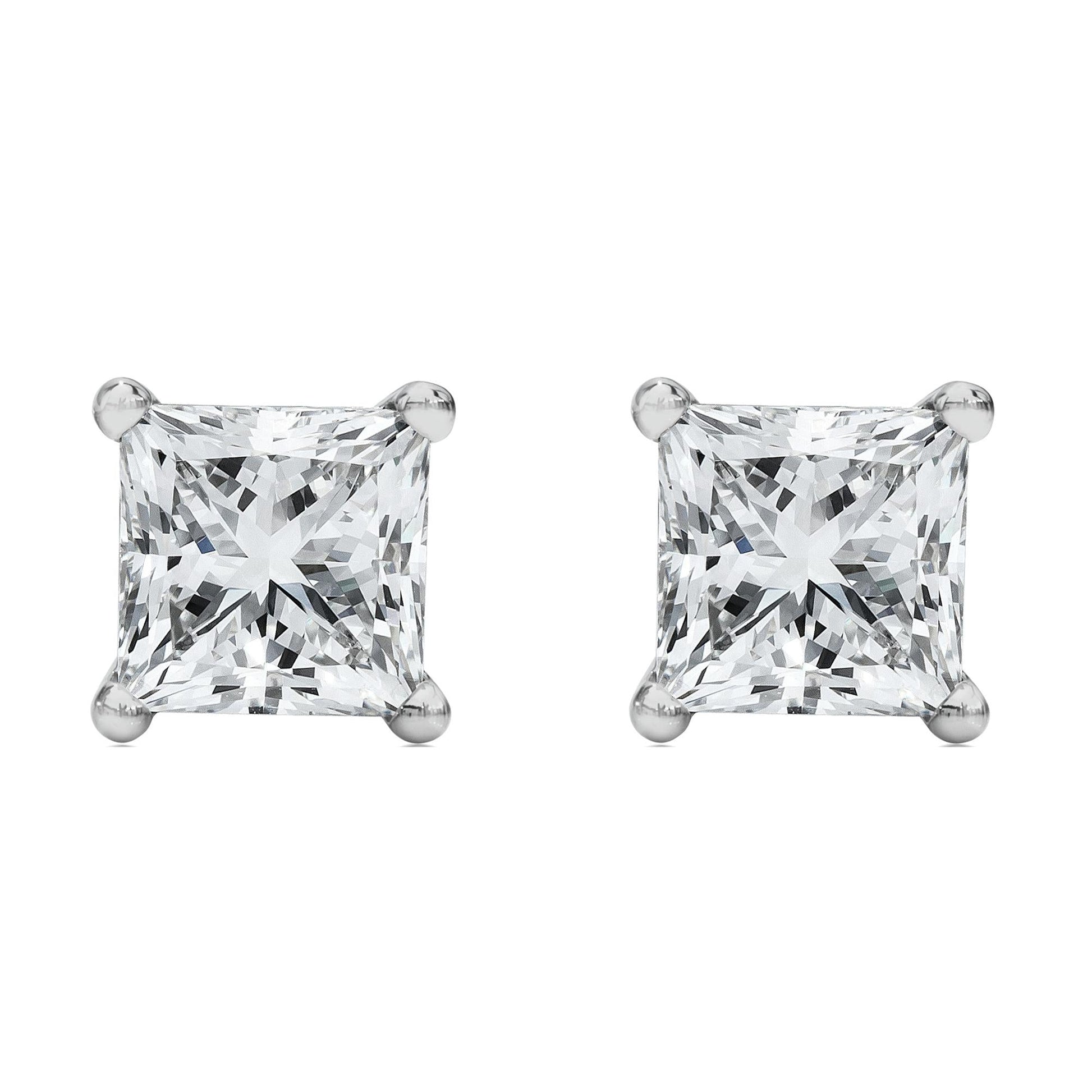 14K White Gold Princess Cut Lab-Grown Diamond Solitaire Stud Earrings (F-G Color, VS2-SI1 Clarity)-4
