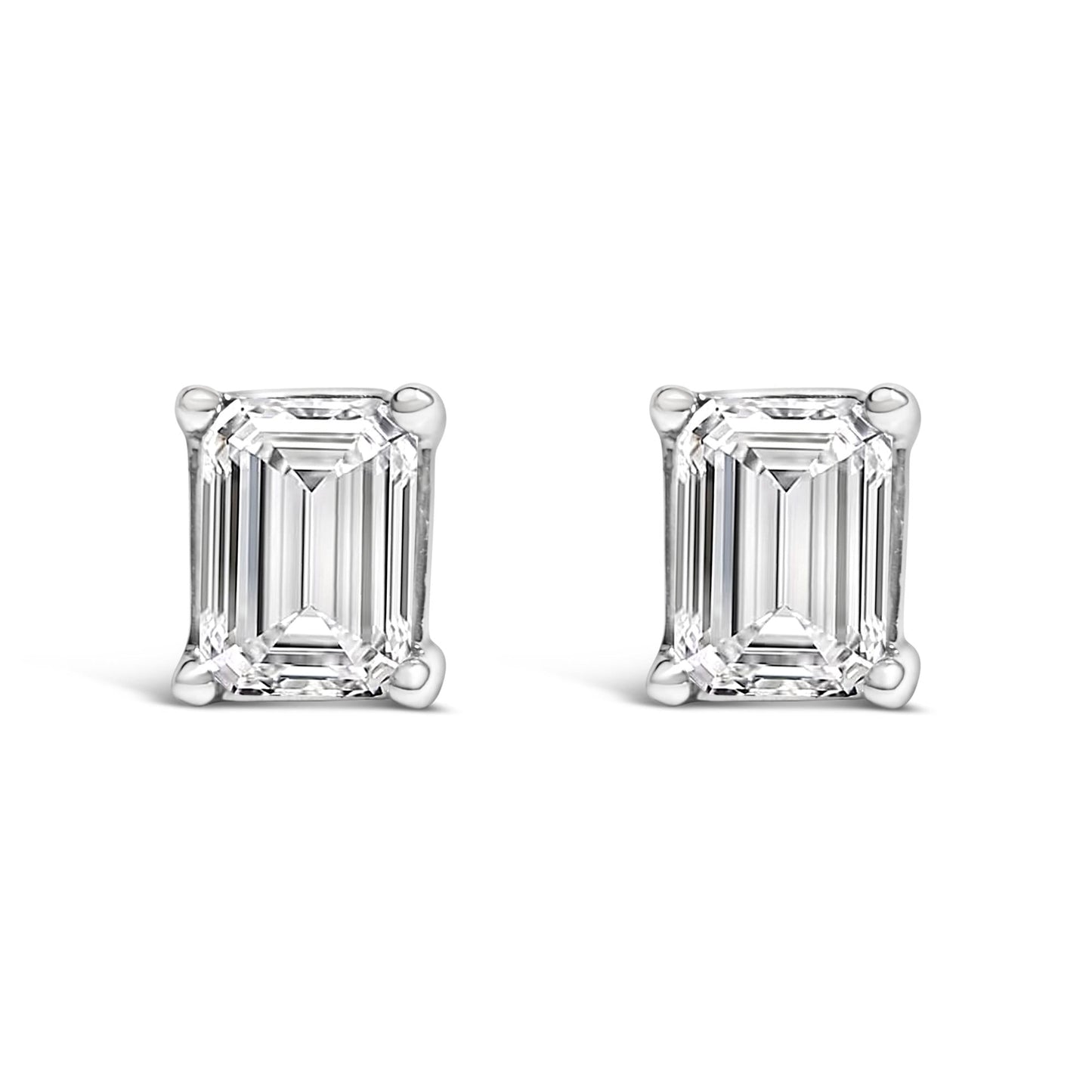 14K White Gold Emerald Cut Lab-Grown Diamond Solitaire Stud Earrings (F-G Color, VS1-VS2 Clarity)-2