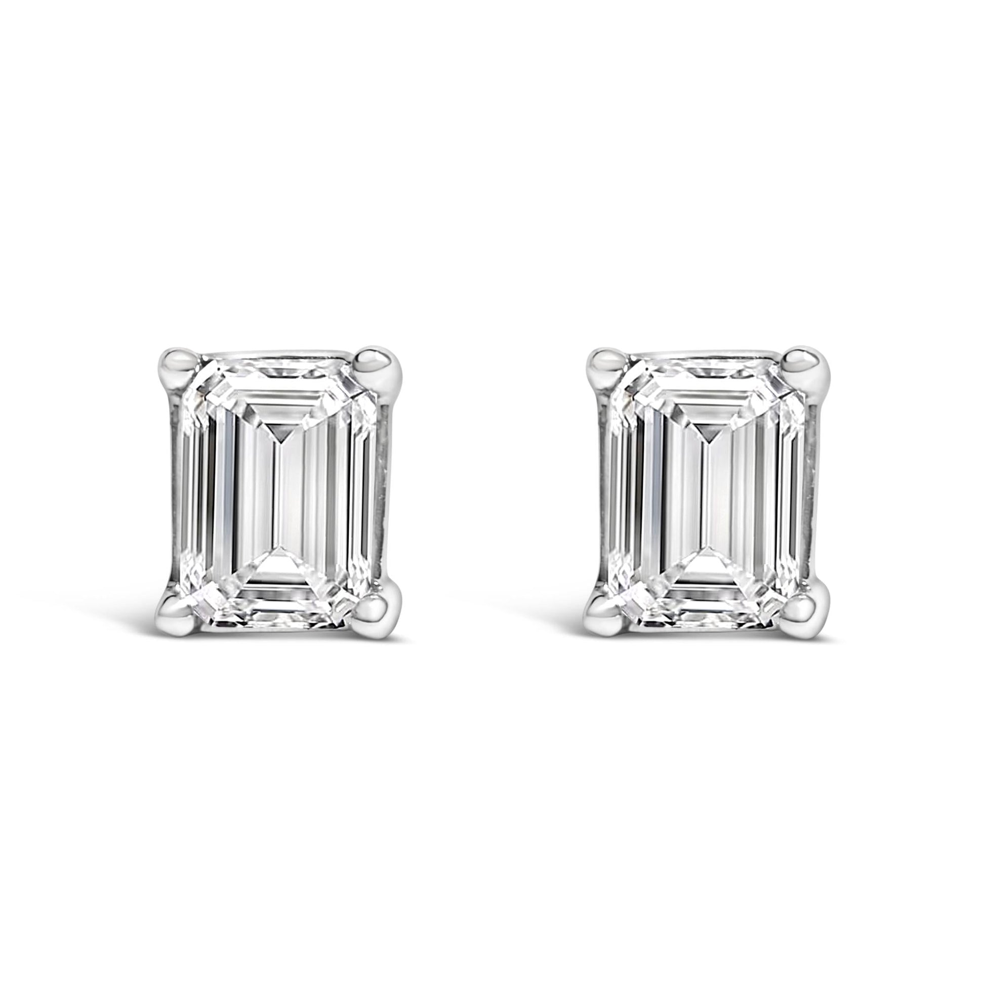 14K White Gold Emerald Cut Lab-Grown Diamond Solitaire Stud Earrings (F-G Color, VS1-VS2 Clarity)-2