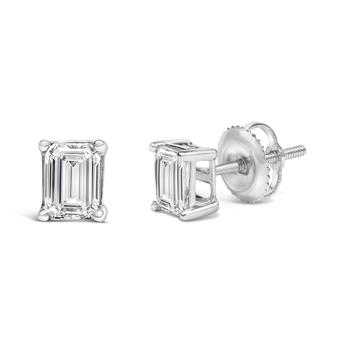 14K White Gold Emerald Cut Lab-Grown Diamond Solitaire Stud Earrings (F-G Color, VS1-VS2 Clarity)-3