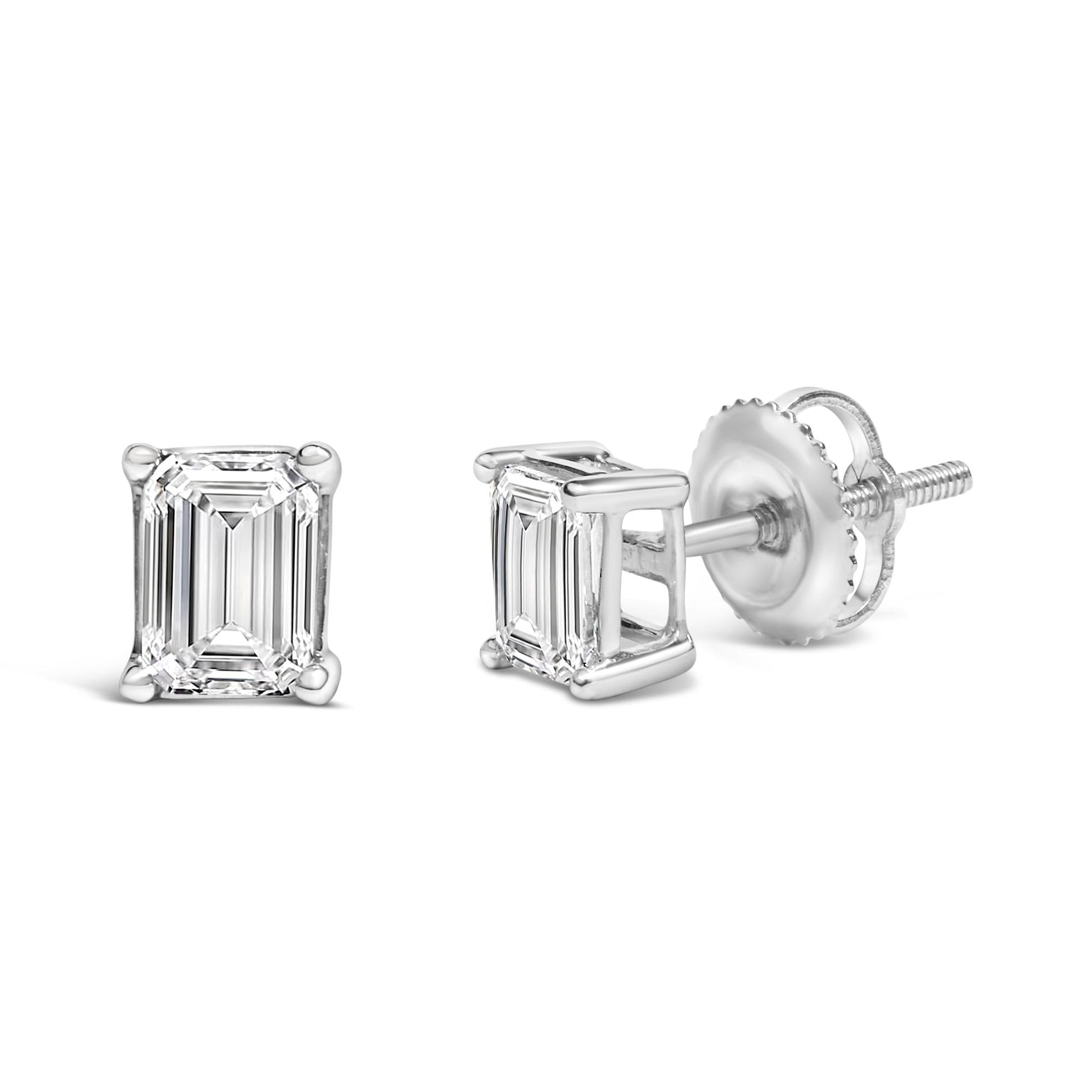 14K White Gold Emerald Cut Lab-Grown Diamond Solitaire Stud Earrings (F-G Color, VS1-VS2 Clarity)-3