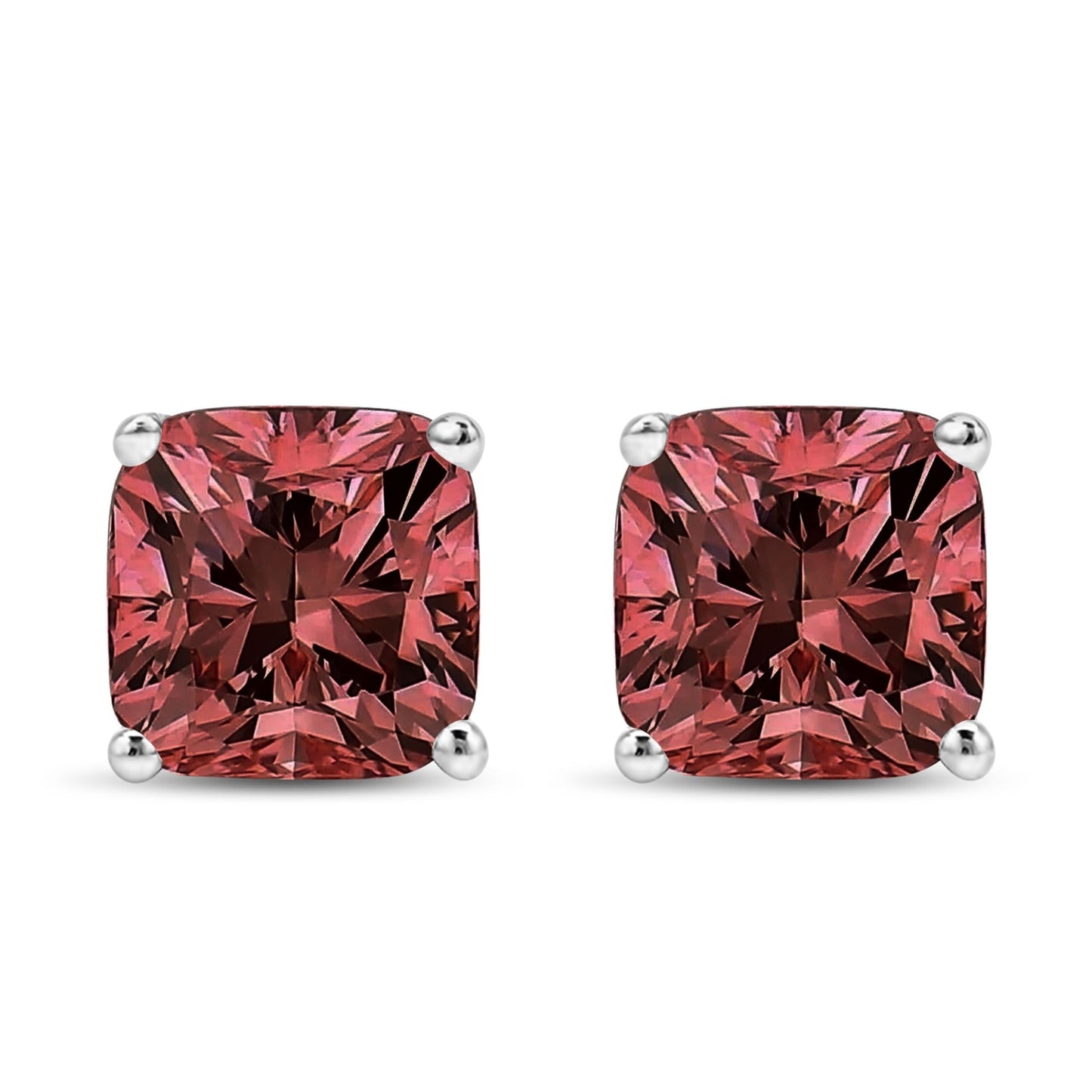 14K White Gold Lab Grown Pink Cushion 4-Prong Set Classic Diamond Solitaire Stud Earrings (Pink Color, VS1-VS2 Clarity)-3
