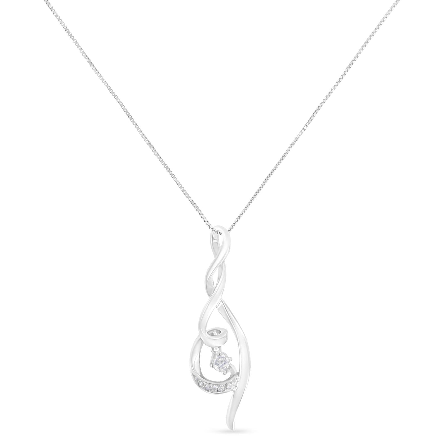 Espira 10K White Gold 1/10 cttw Diamond Swirl Pendant Necklace (I-J, I1-I2)-1