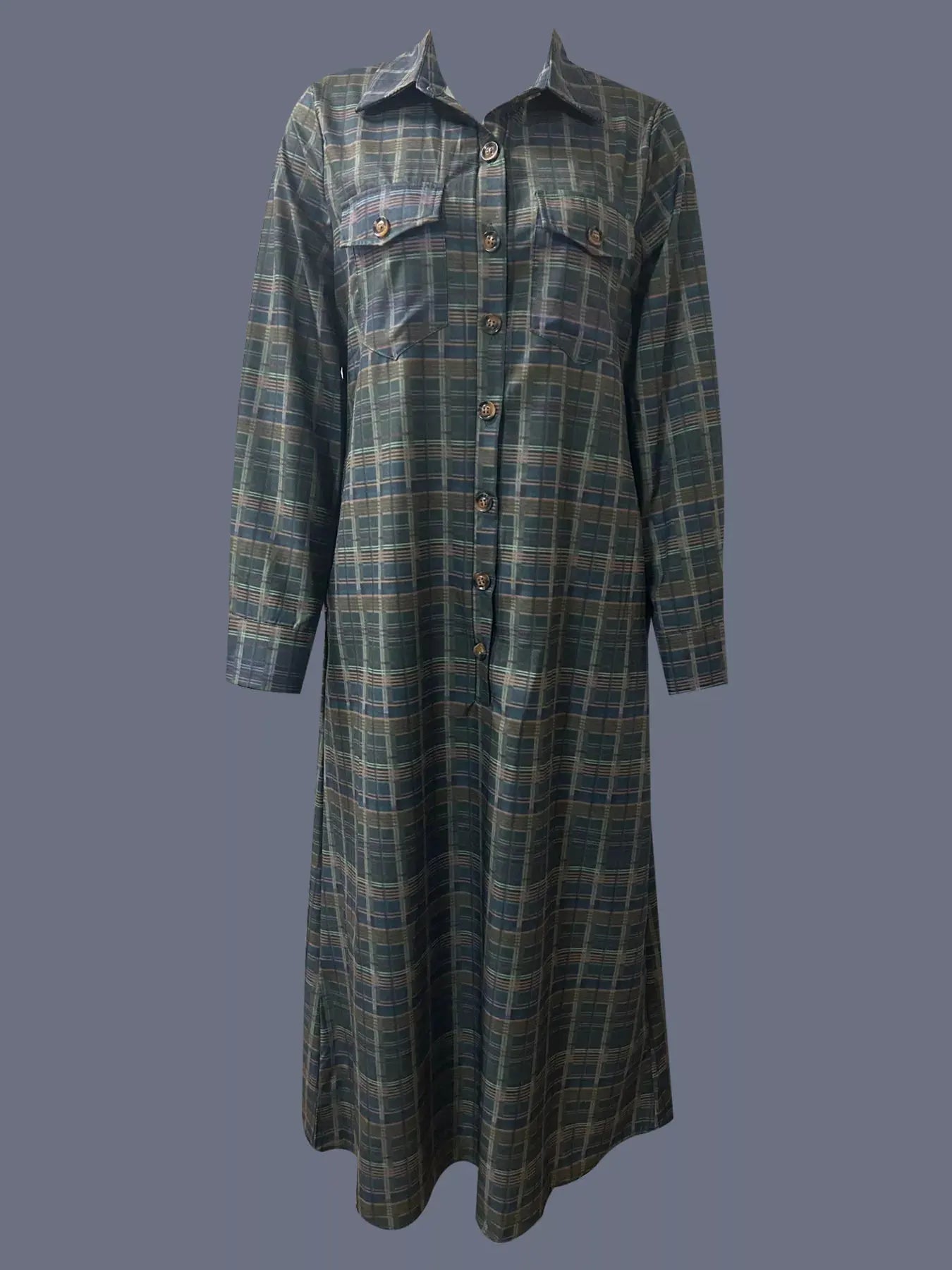 Plaid Button Front Maxi Shirt Dress by Partner Label