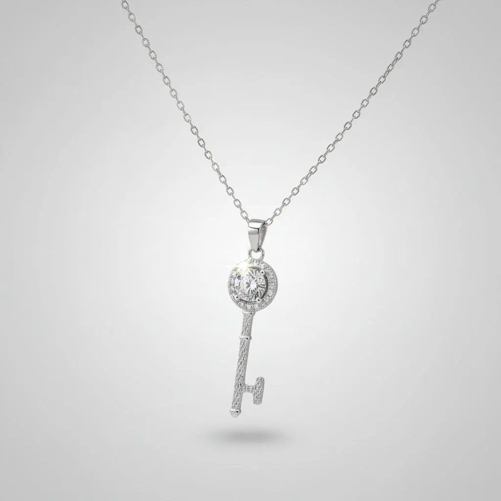 1/2 CT Moissanite Key Pendant Necklace by Jaz Body Essentials
