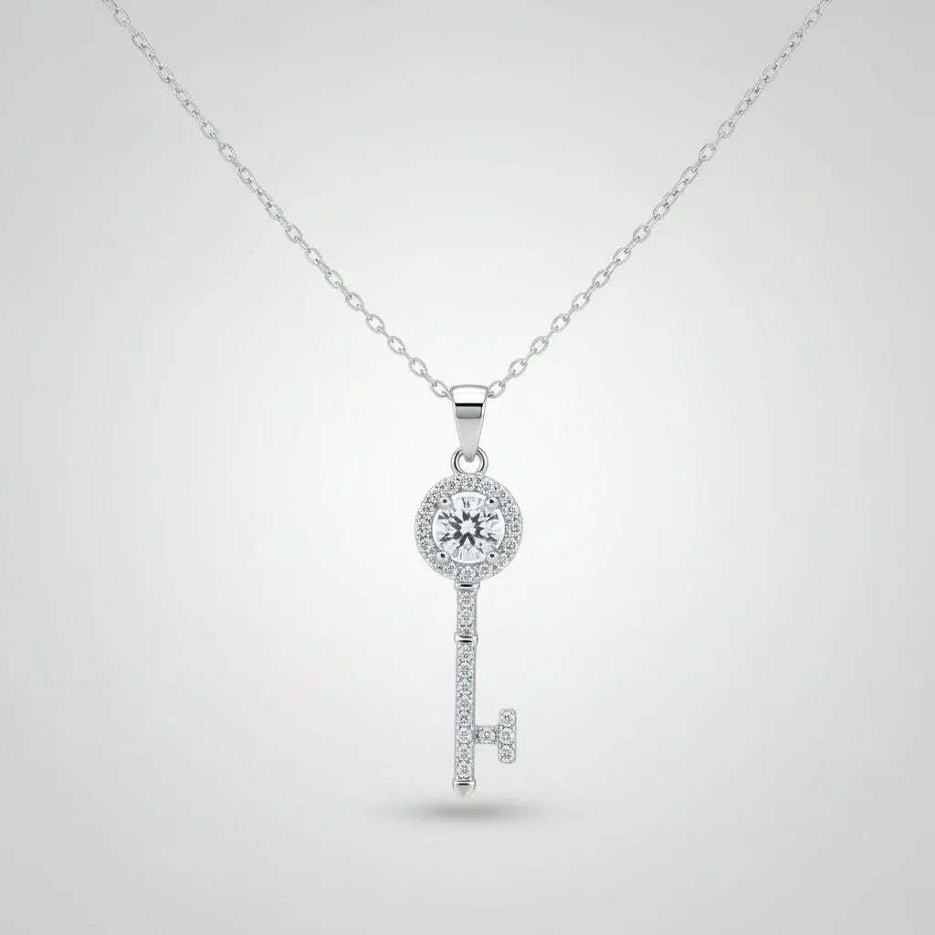 1/2 CT Moissanite Key Pendant Necklace by Jaz Body Essentials