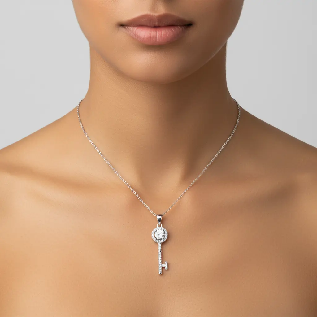 1/2 CT Moissanite Key Pendant Necklace by Jaz Body Essentials