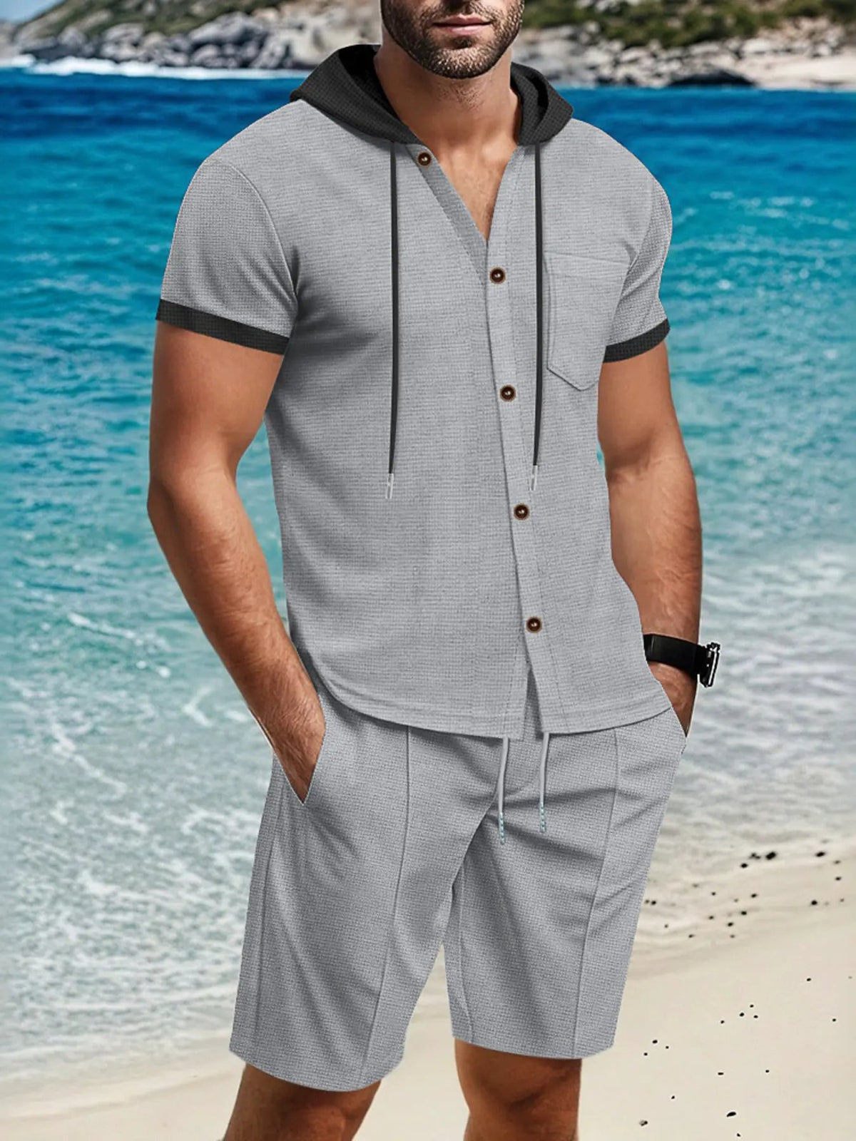 Men's Full Size Casual Hooded Top & Shorts Set Plus Size by Trendsi