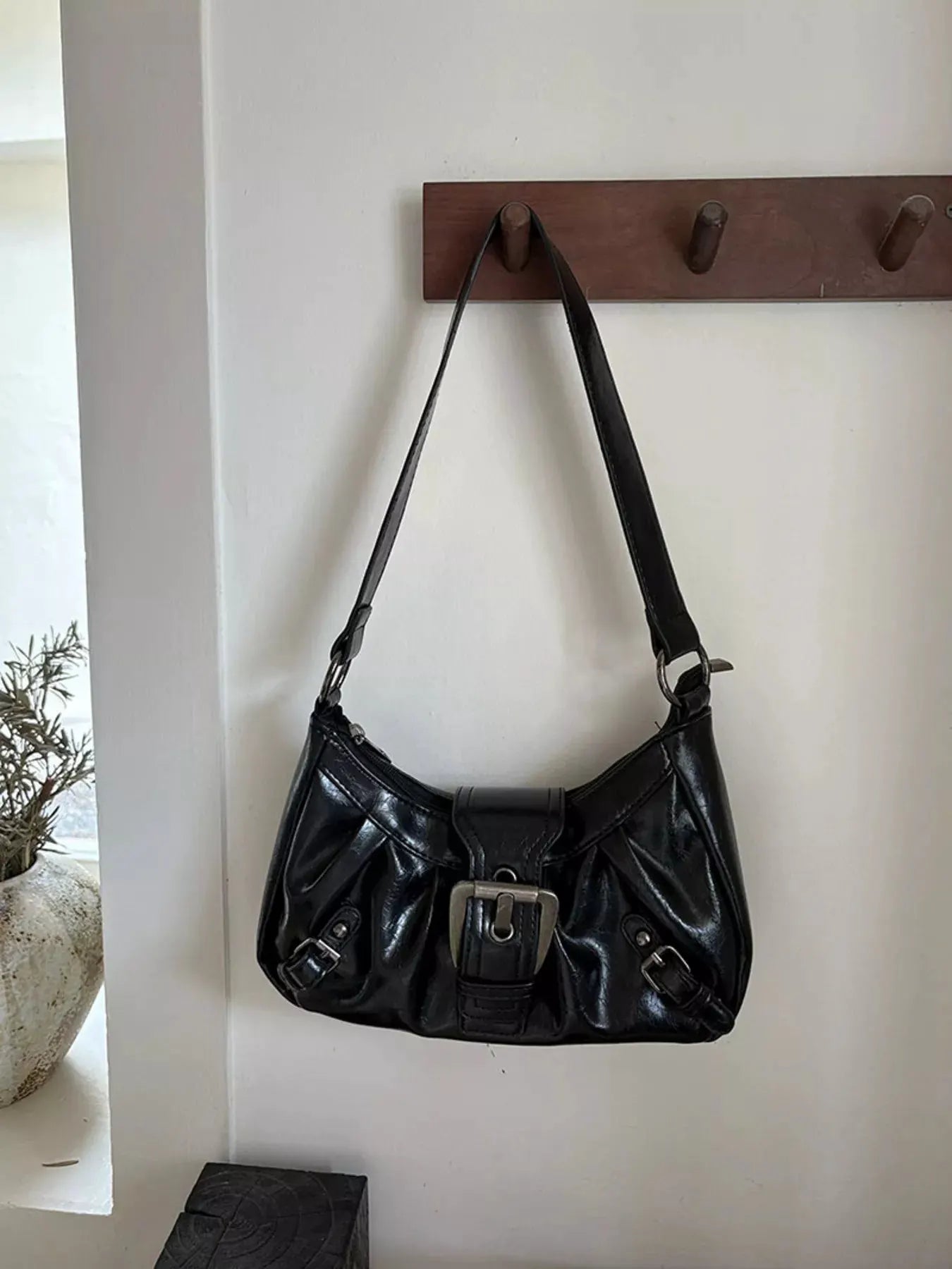 Buckle Decor Ruched Shoulder Bag by Partner Label