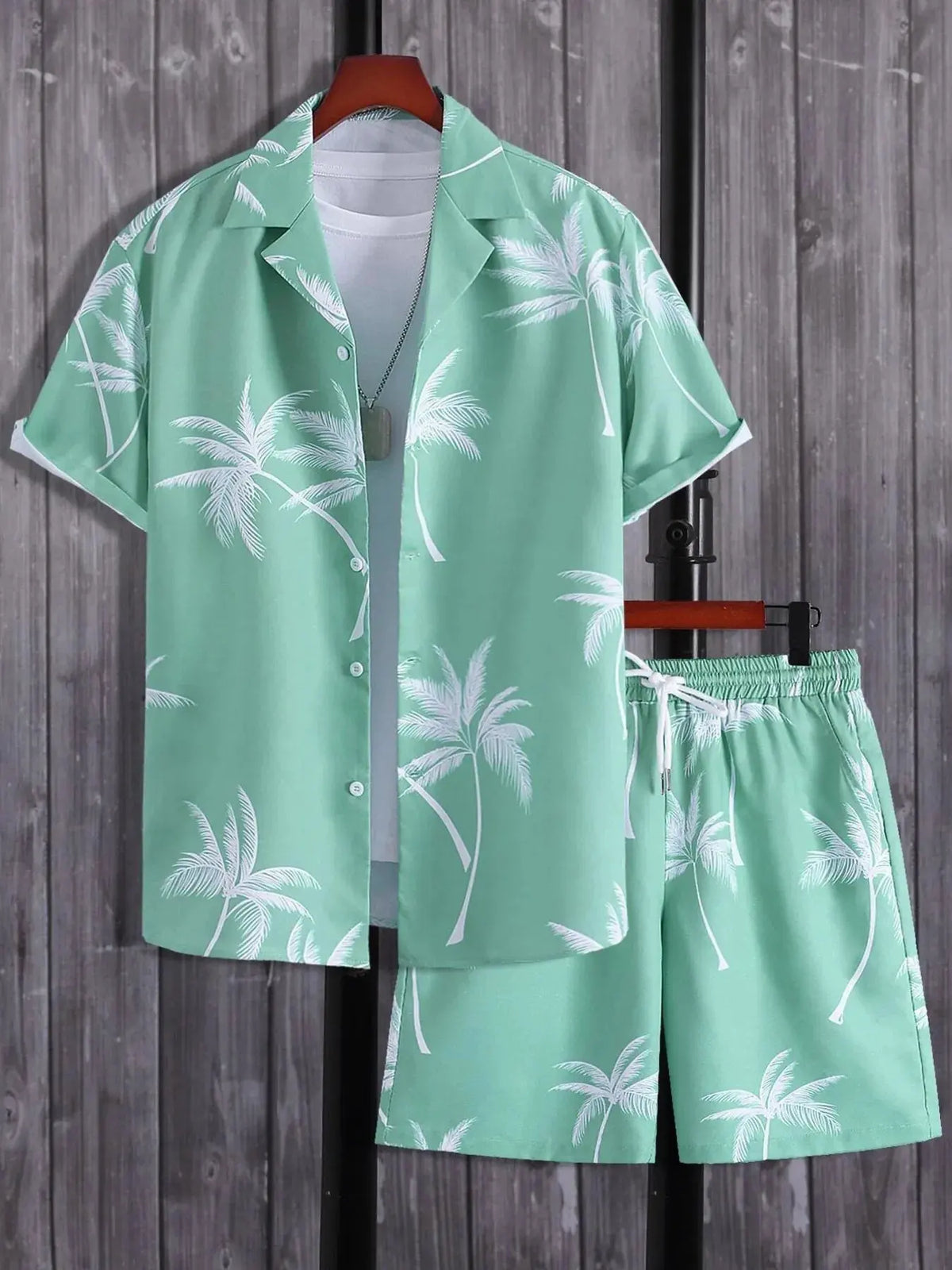 Men's Full Size Palm Print Button Up Shirt and Shorts Set Plus Size by Trendsi