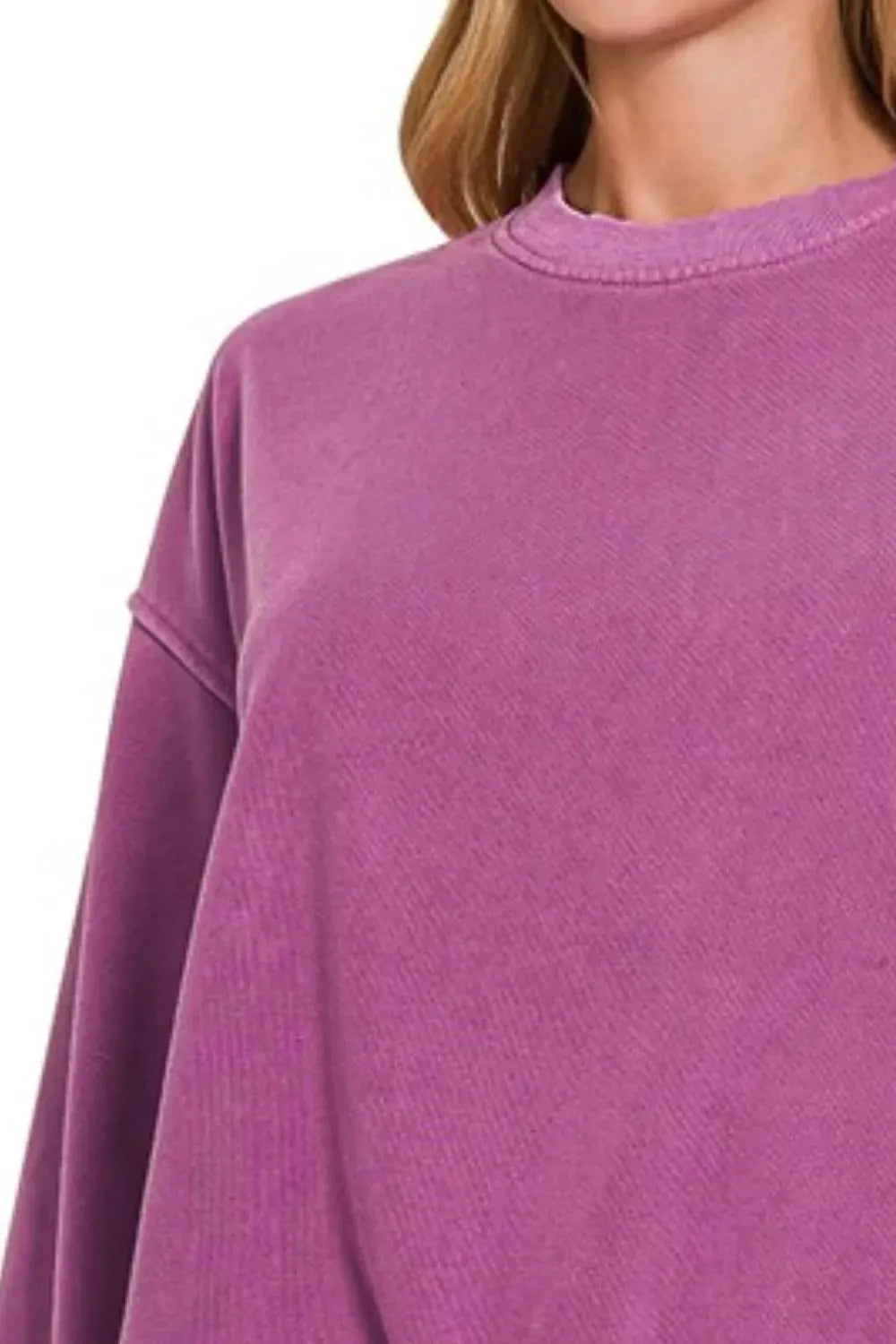 Zenana Soft Fleece Pigment Dye Round-neck Sweatshirts by Zenana