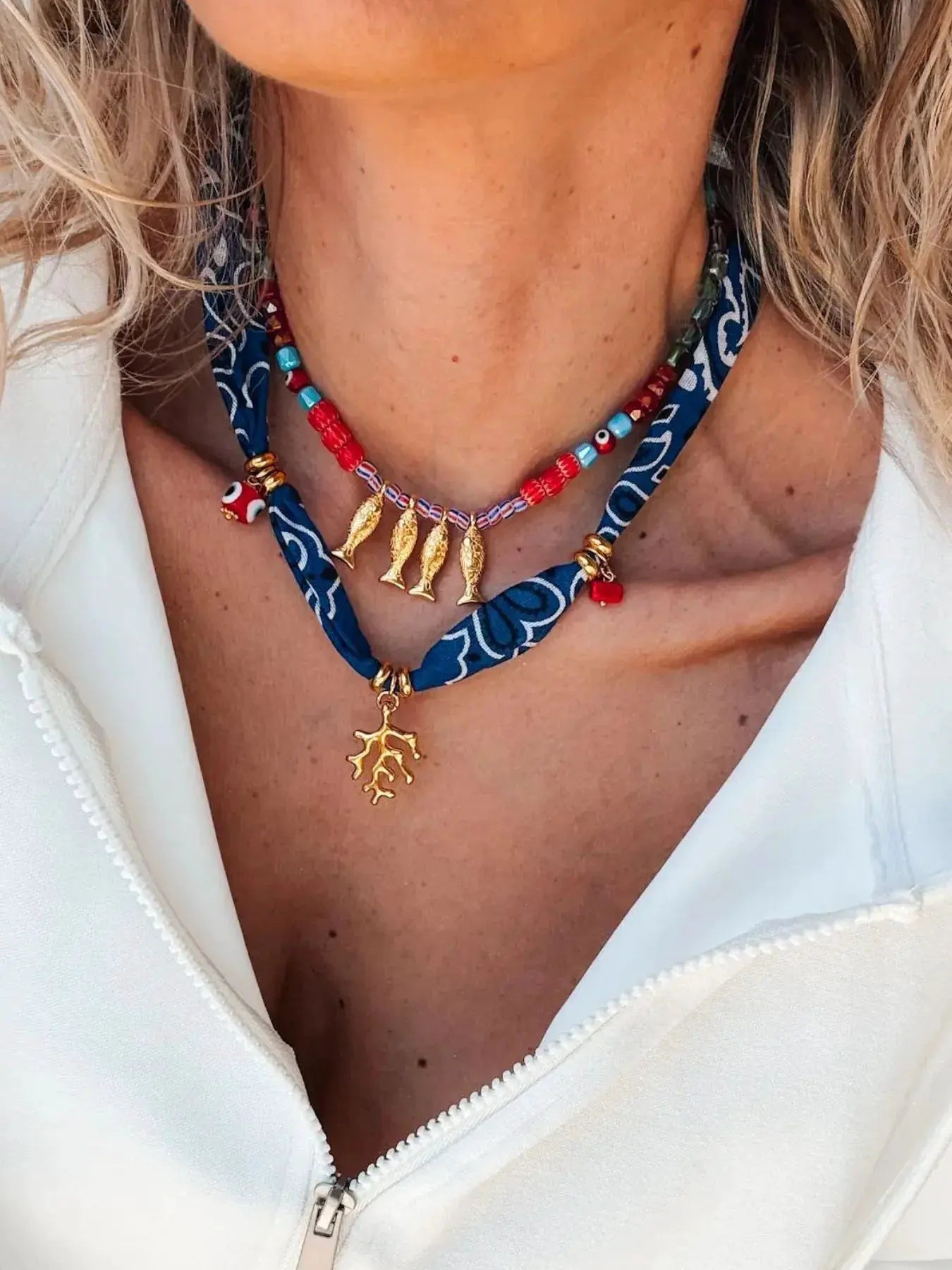 2-Piece Coral and Fish Pendant Necklace by Partner Label
