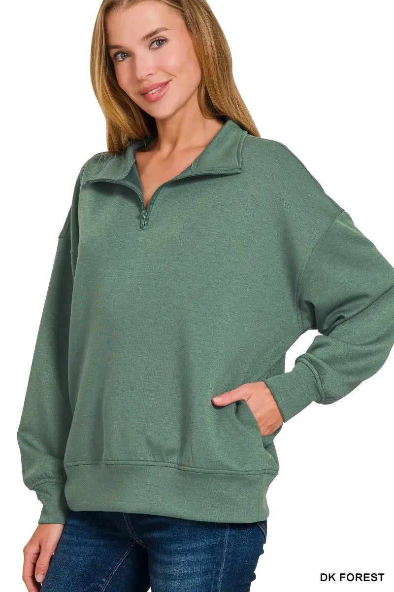 Zenana Scuba Quarter-Zip Sweatshirt by Zenana
