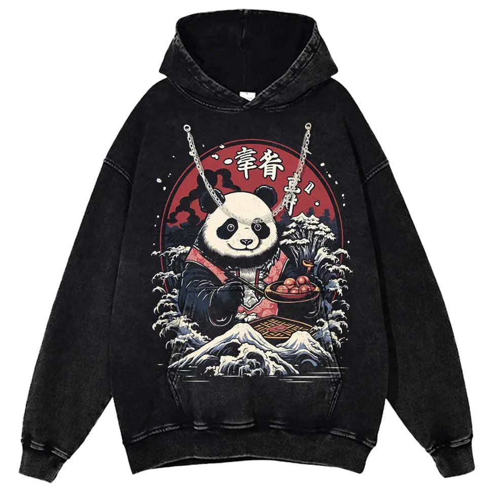 Japanese Style Panda Hip-Hop Retro Distressed T-Shirt by Vimost Shop