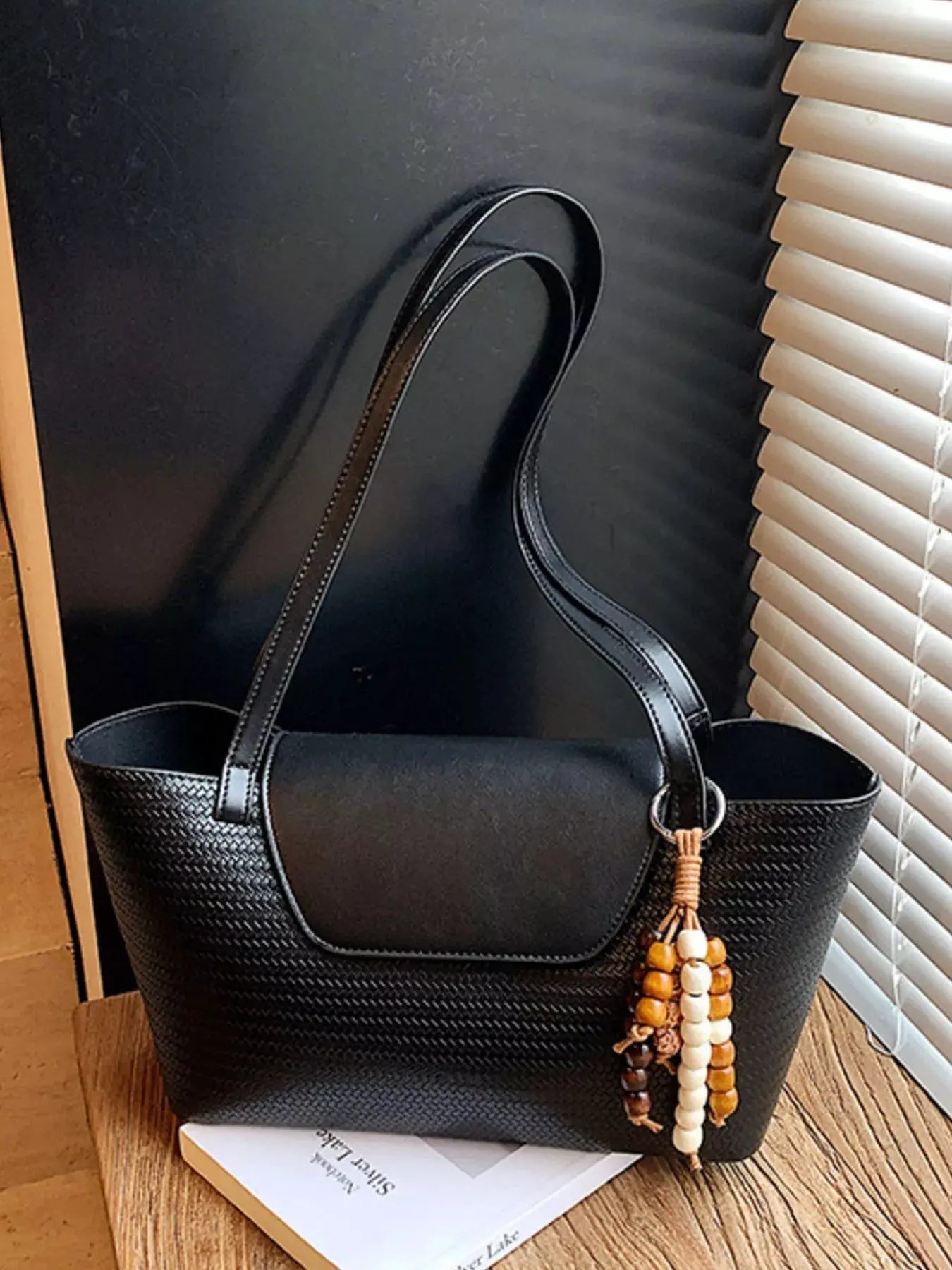 Texture Tote Bag with Beaded Charm by Partner Label
