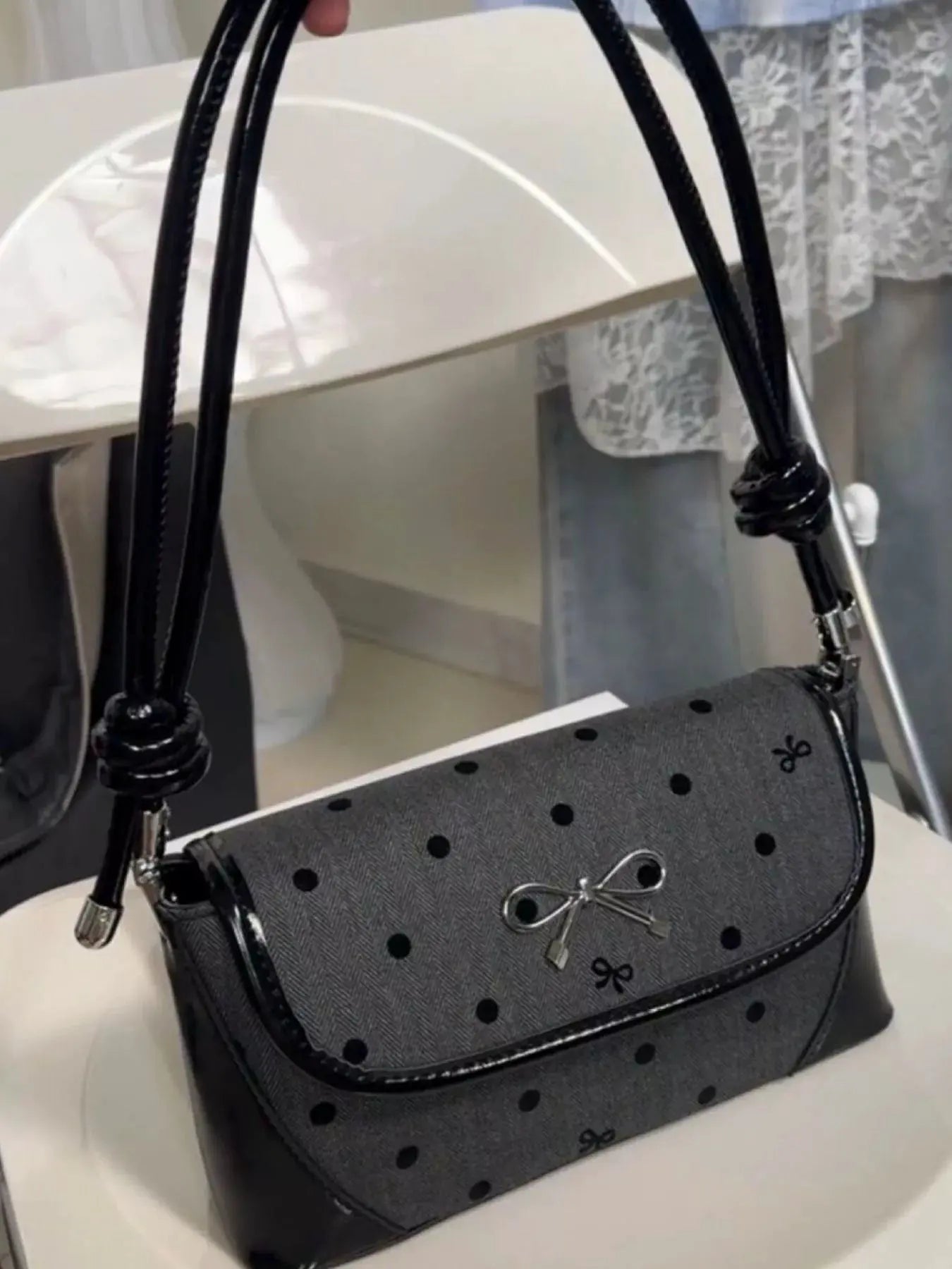 Bow Decor Flap Shoulder Bag by Partner Label