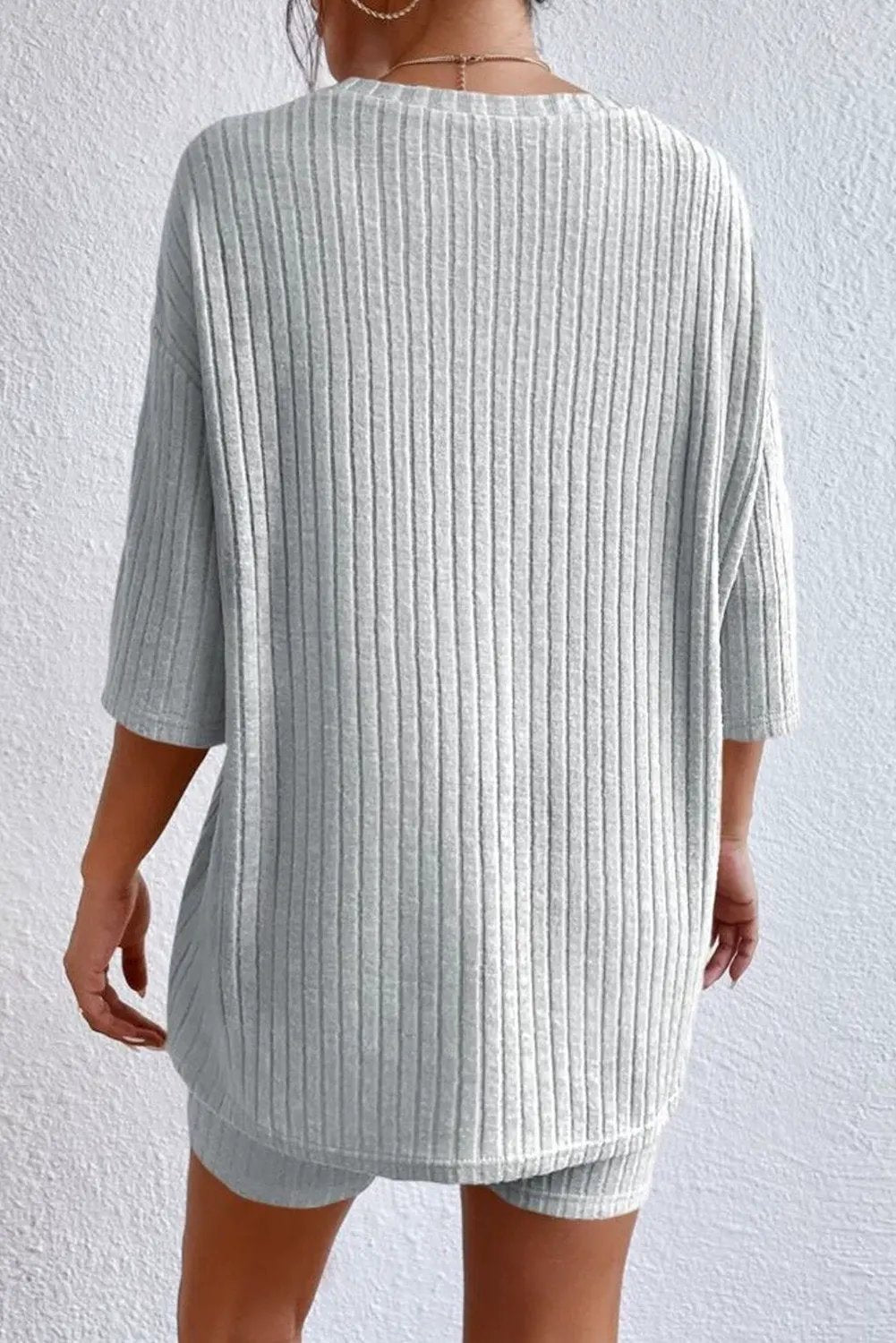 Round Neck Ribbed Top and Shorts Lounge Set by Partner Label