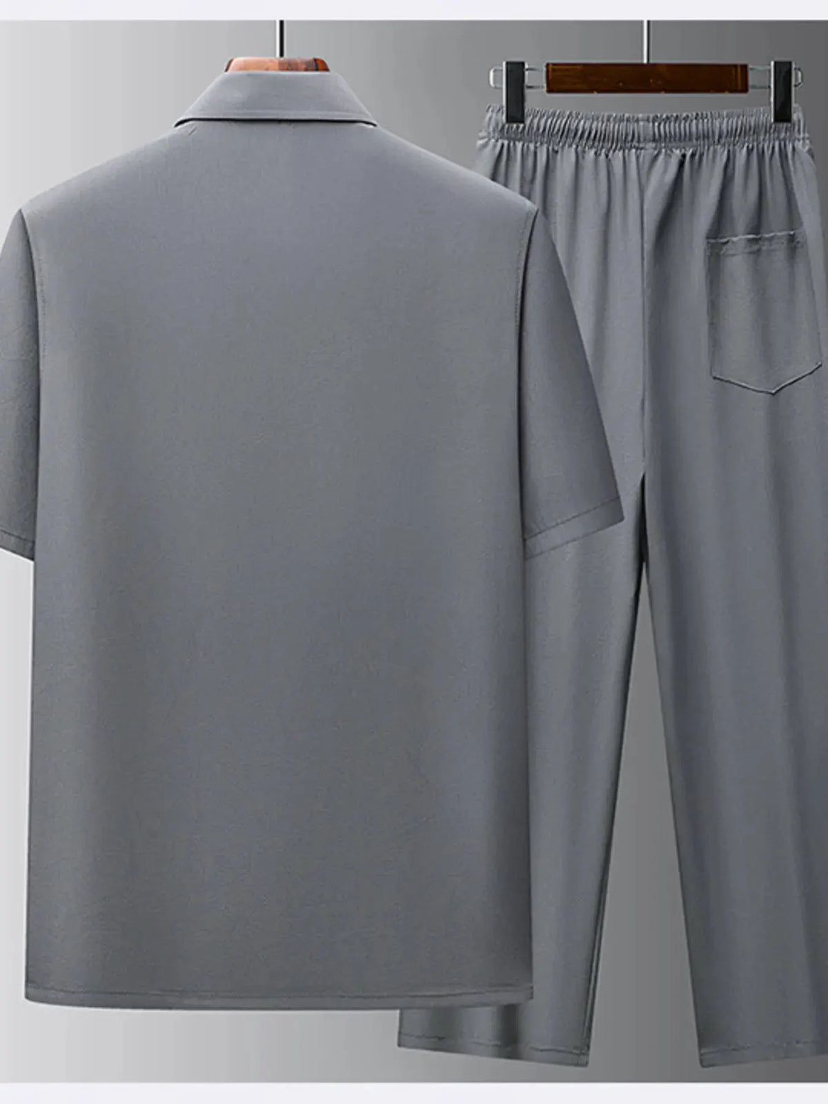 Men's Full Size Button Up Short Sleeve Top and Pants Set Plus Size by Trendsi