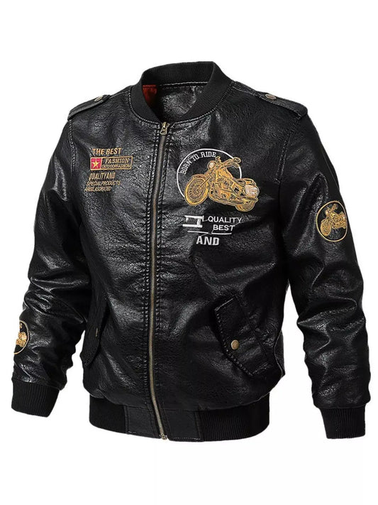 Men's Plus Size Zip Up Leather Jacket by Partner Label