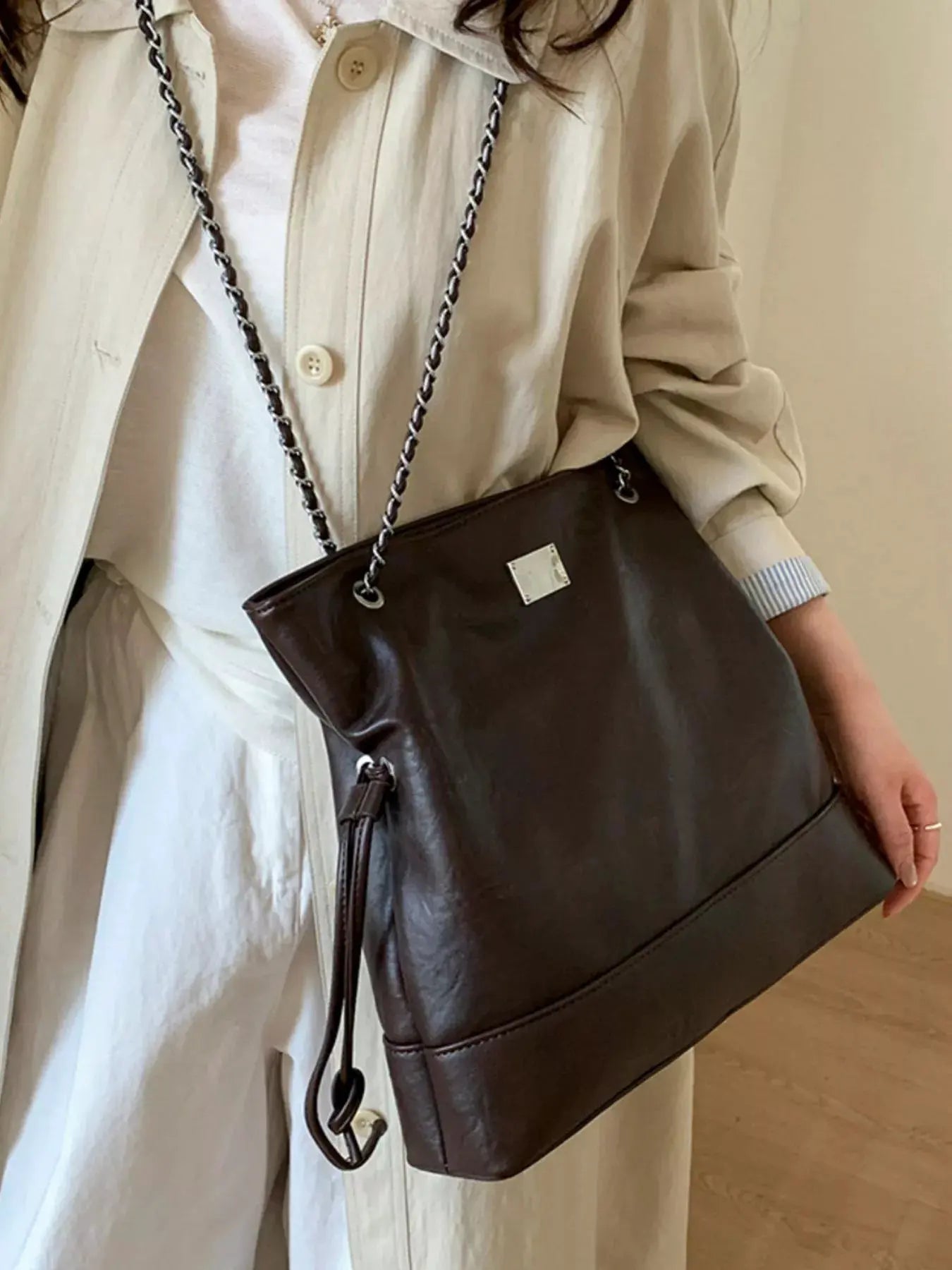 Chain Strap Faux Leather Tote Bag by Partner Label