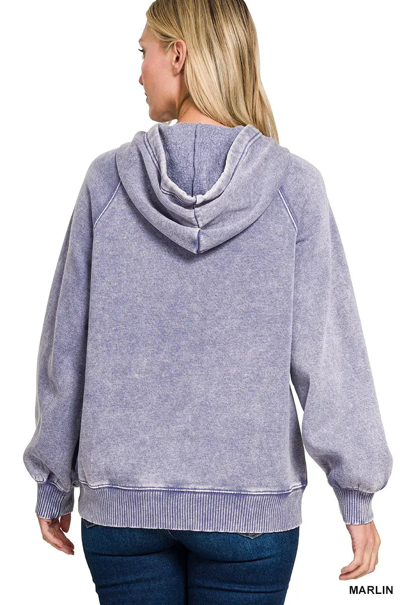 Zenana Acid Wash Fleece Hoodie with Kangaroo Pocket by Zenana
