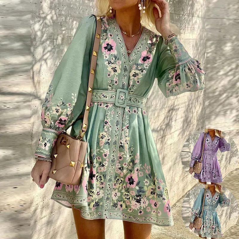 Ladies Fashion Loose Printed Boho Dress by Anybestbuy Store