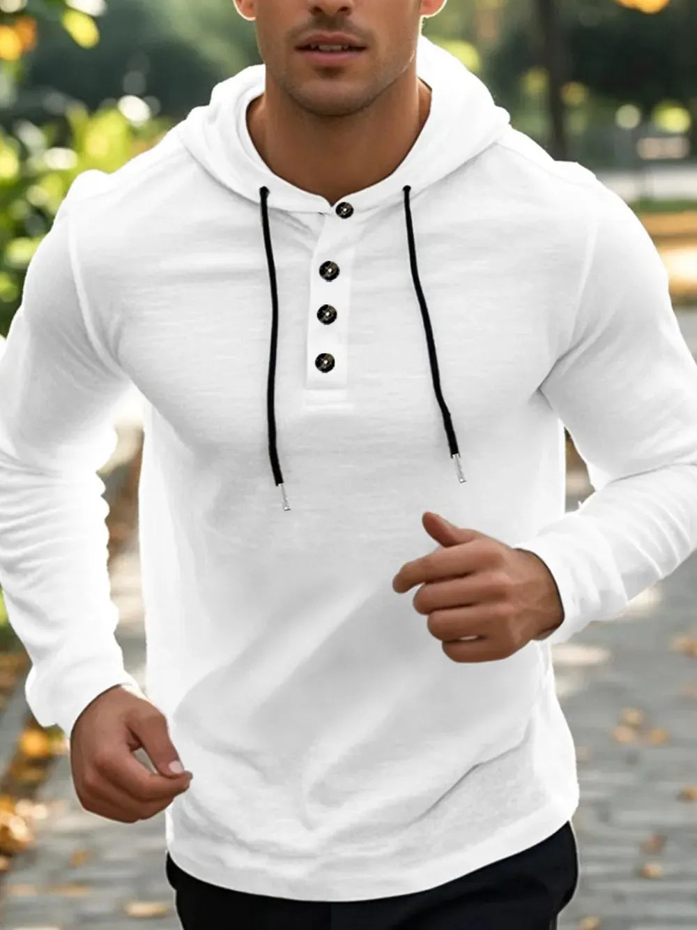 Men's Full Size Drawstring Button Detail Long Sleeve Hoodie Plus Size by Trendsi