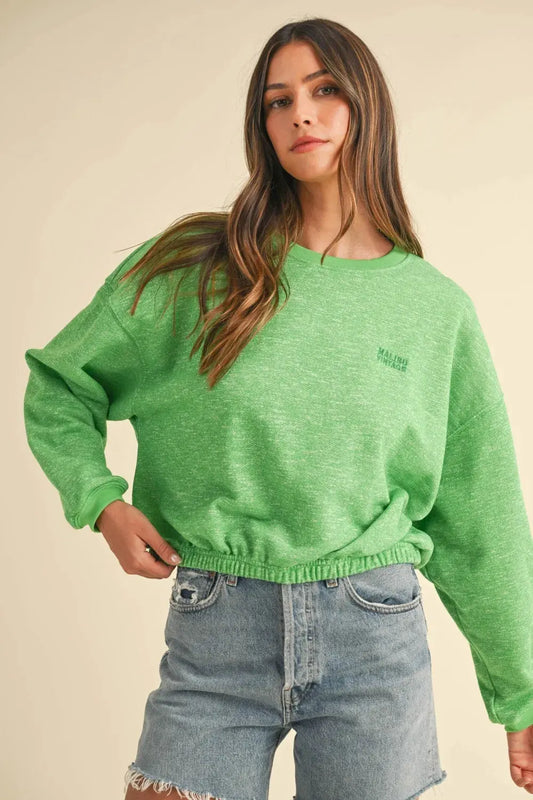 Mable Round Neck Letter Embroidery Crop Sweatshirt by MABLE