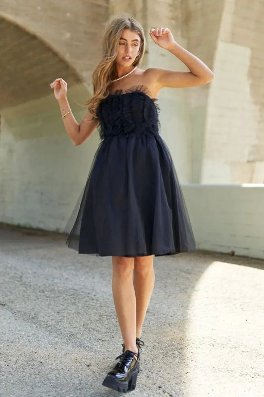 J.NNA Mesh Ruffle Tube Top Swing Dress by Partner Label